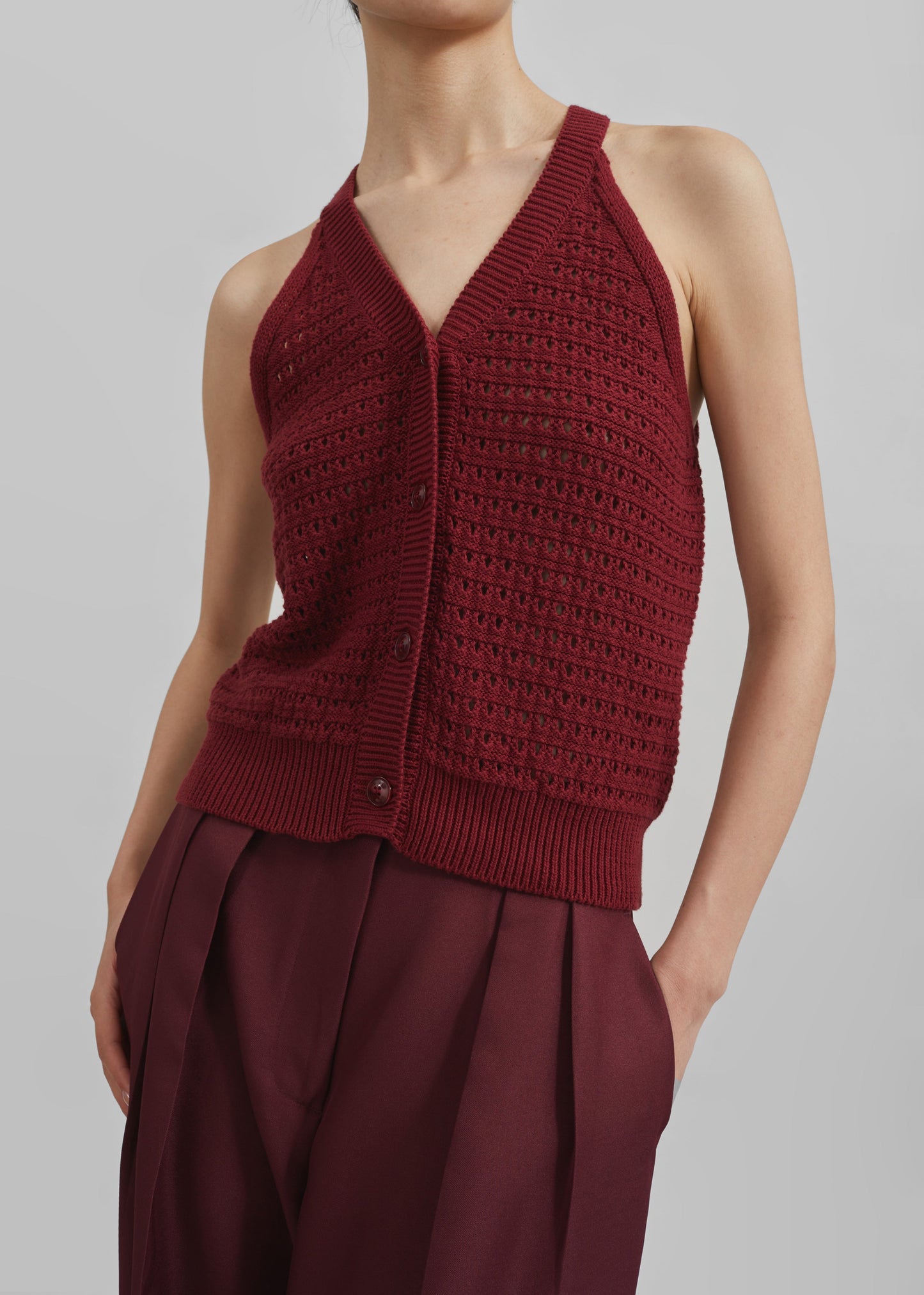 Leonie Knitted Halter Top - Burgundy