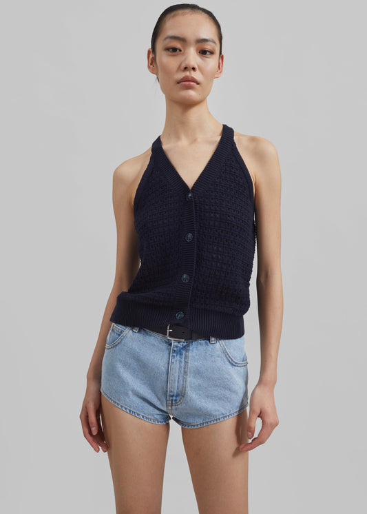 Leonie Knitted Halter Top - Navy