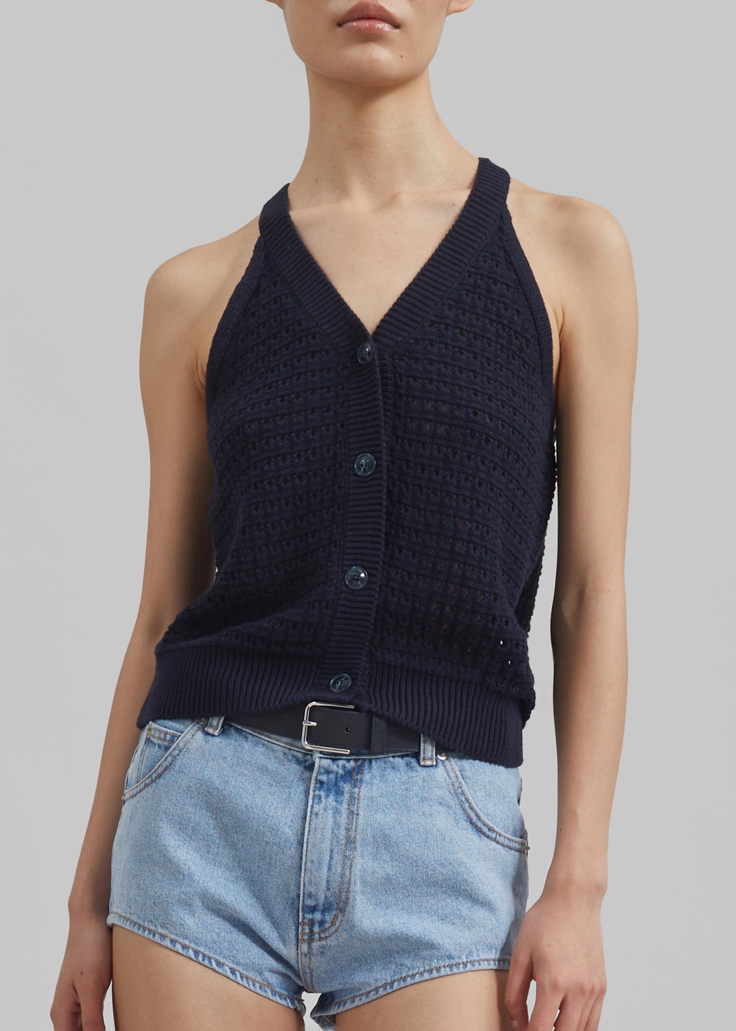 Leonie Knitted Halter Top - Navy