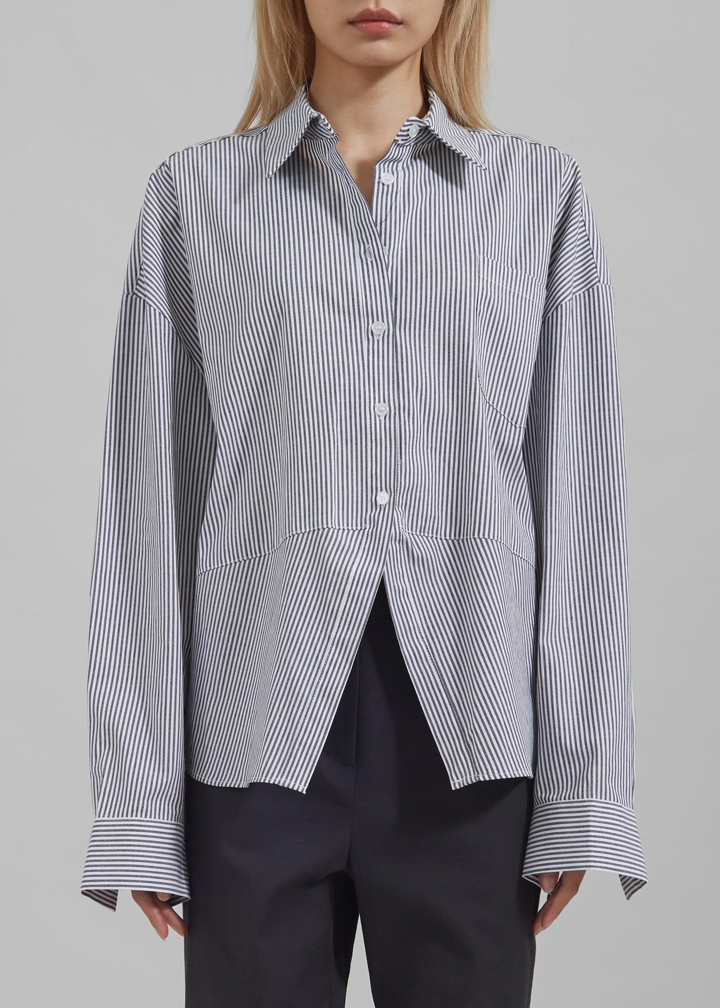 Liv Button Up Shirt - Black/White Stripe