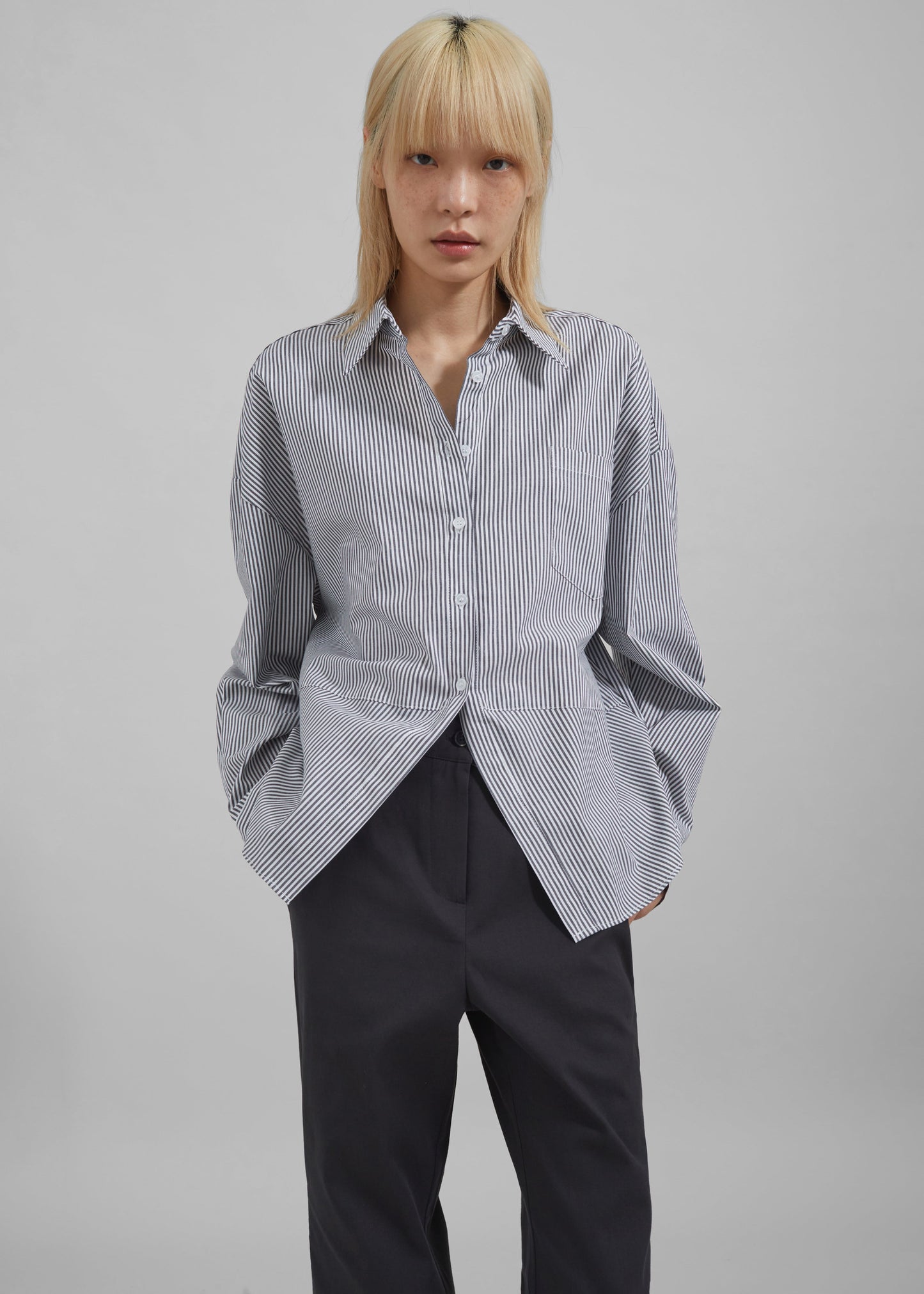 Liv Button Up Shirt - Black/White Stripe