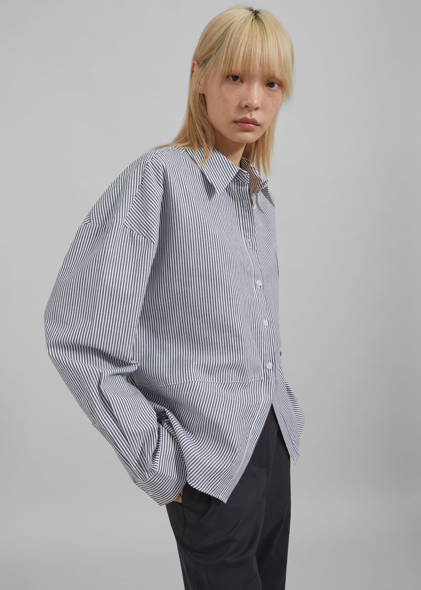 Liv Button Up Shirt - Black/White Stripe