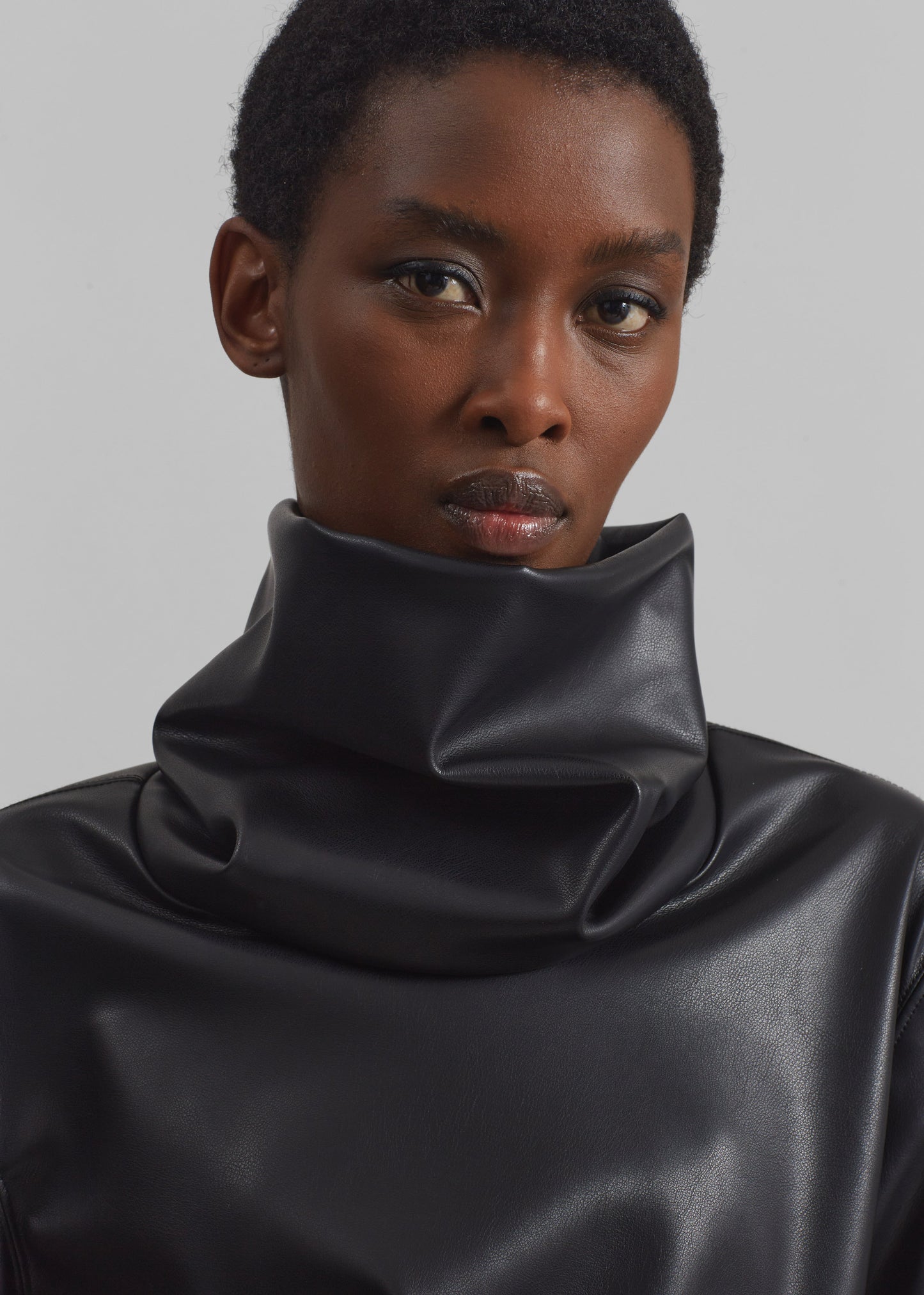 Lofoten Mock Neck Faux Leather Top - Black