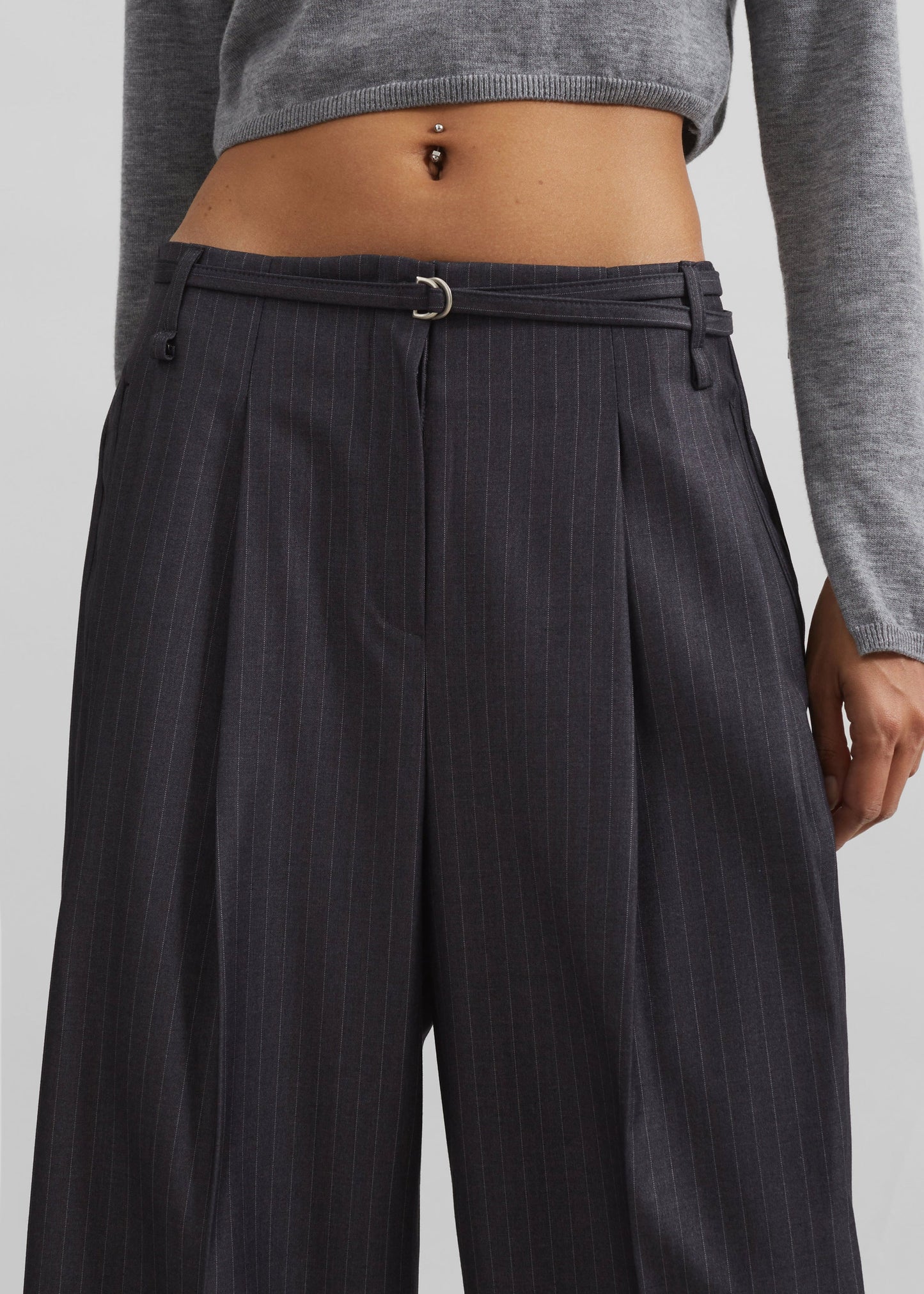 Loma Pintuck Trousers - Charcoal/White Pinstripe