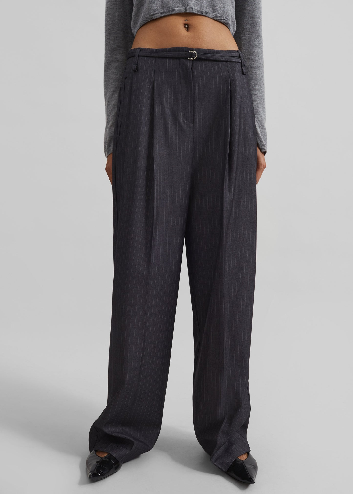 Loma Pintuck Trousers - Charcoal/White Pinstripe