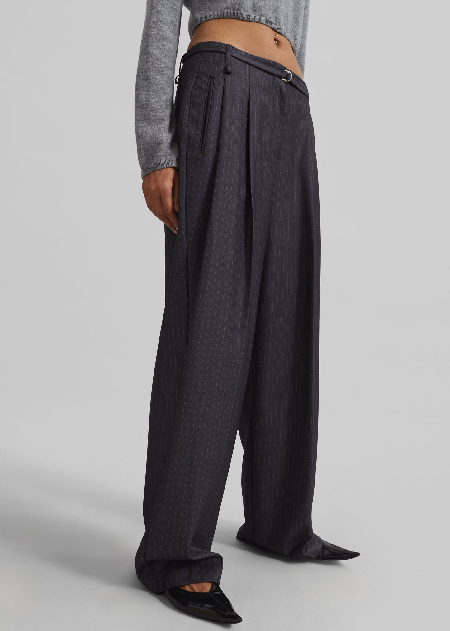 Loma Pintuck Trousers - Charcoal/White Pinstripe