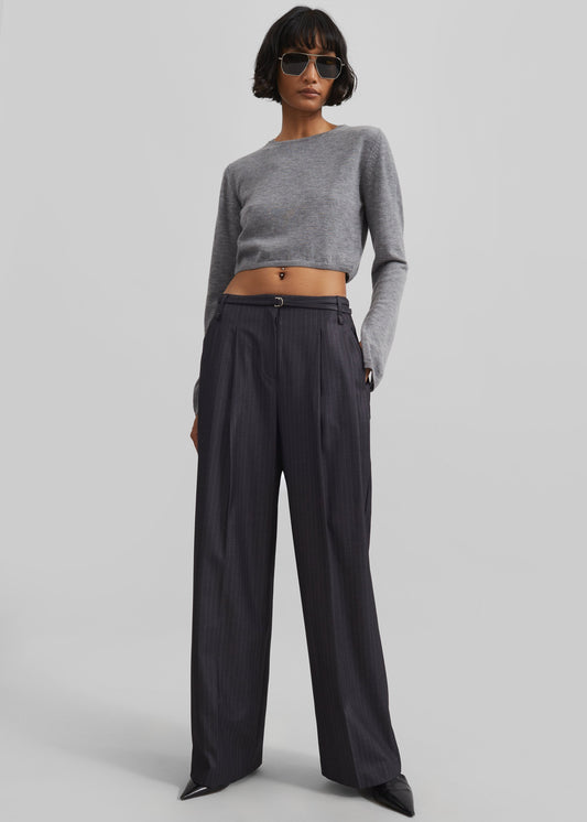 Loma Pintuck Trousers - Charcoal/White Pinstripe