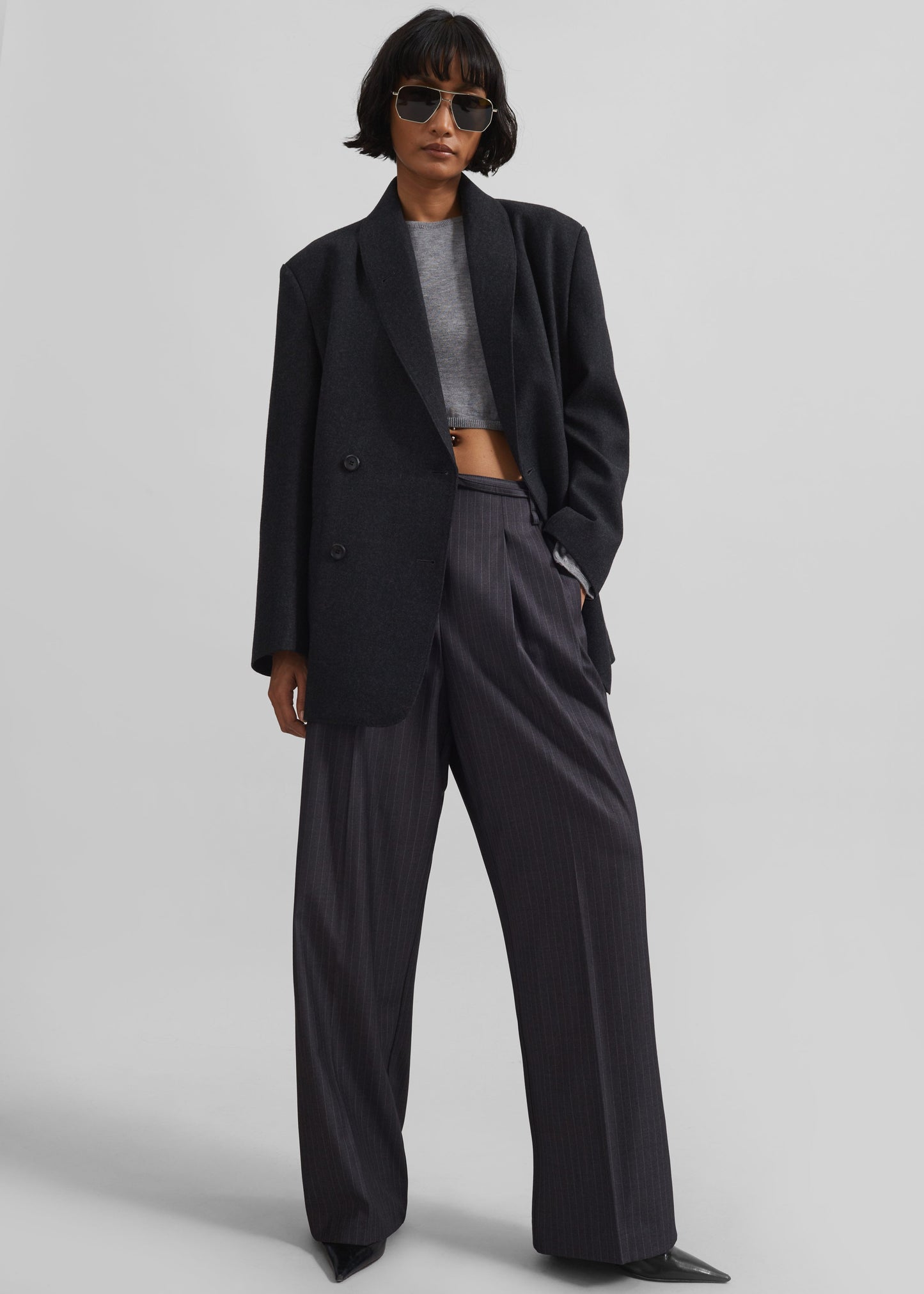 Loma Pintuck Trousers - Charcoal/White Pinstripe