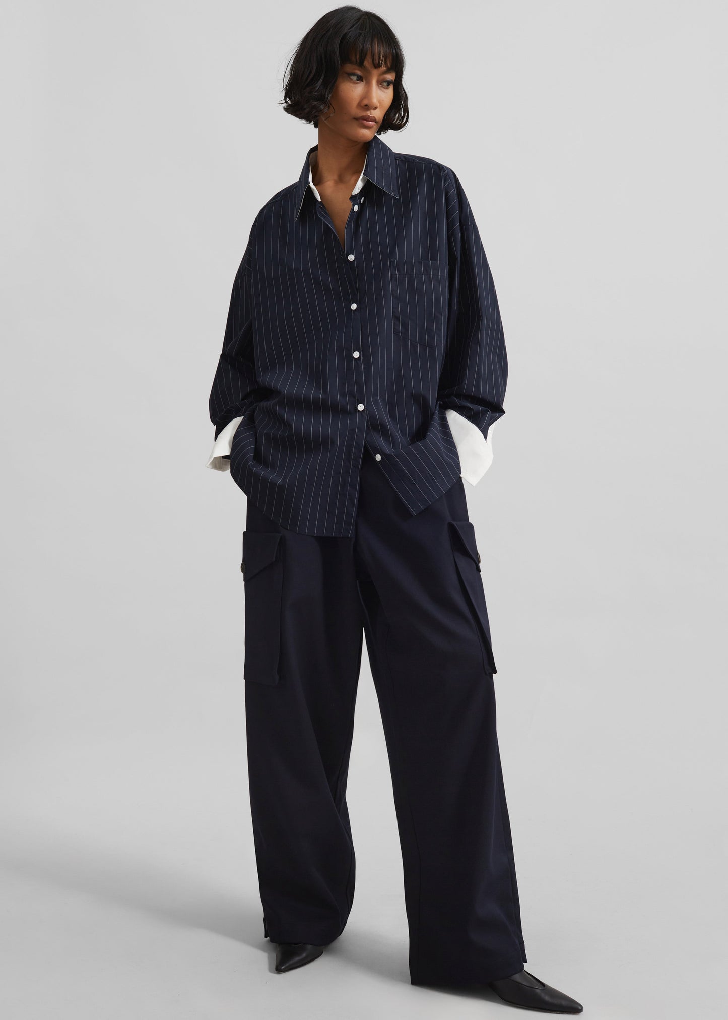 Lorna Shirt - Navy/White Pinstripe