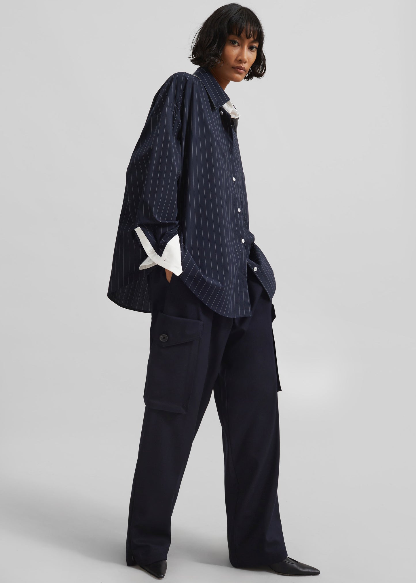 Lorna Shirt - Navy/White Pinstripe