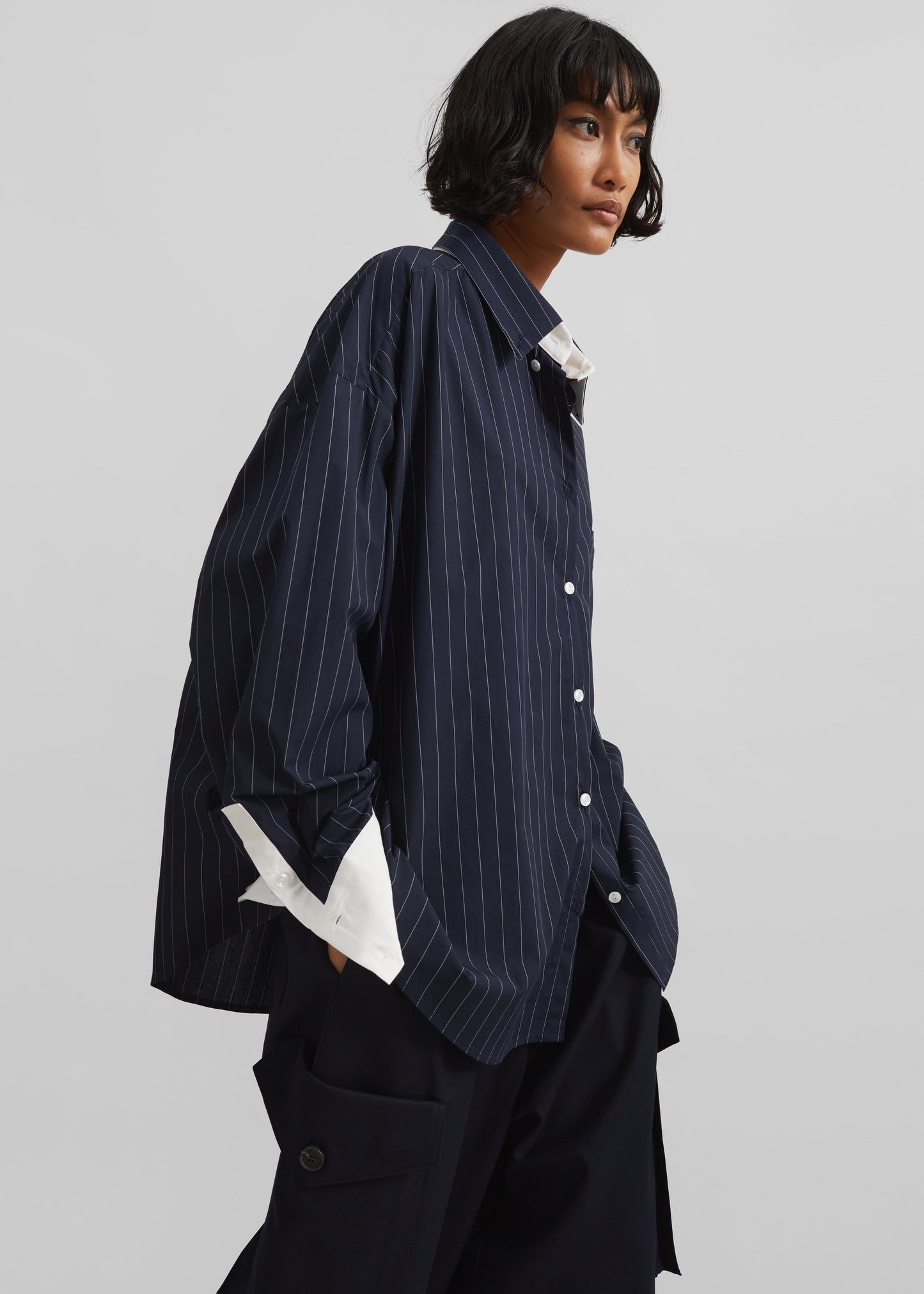 Lorna Shirt - Navy/White Pinstripe