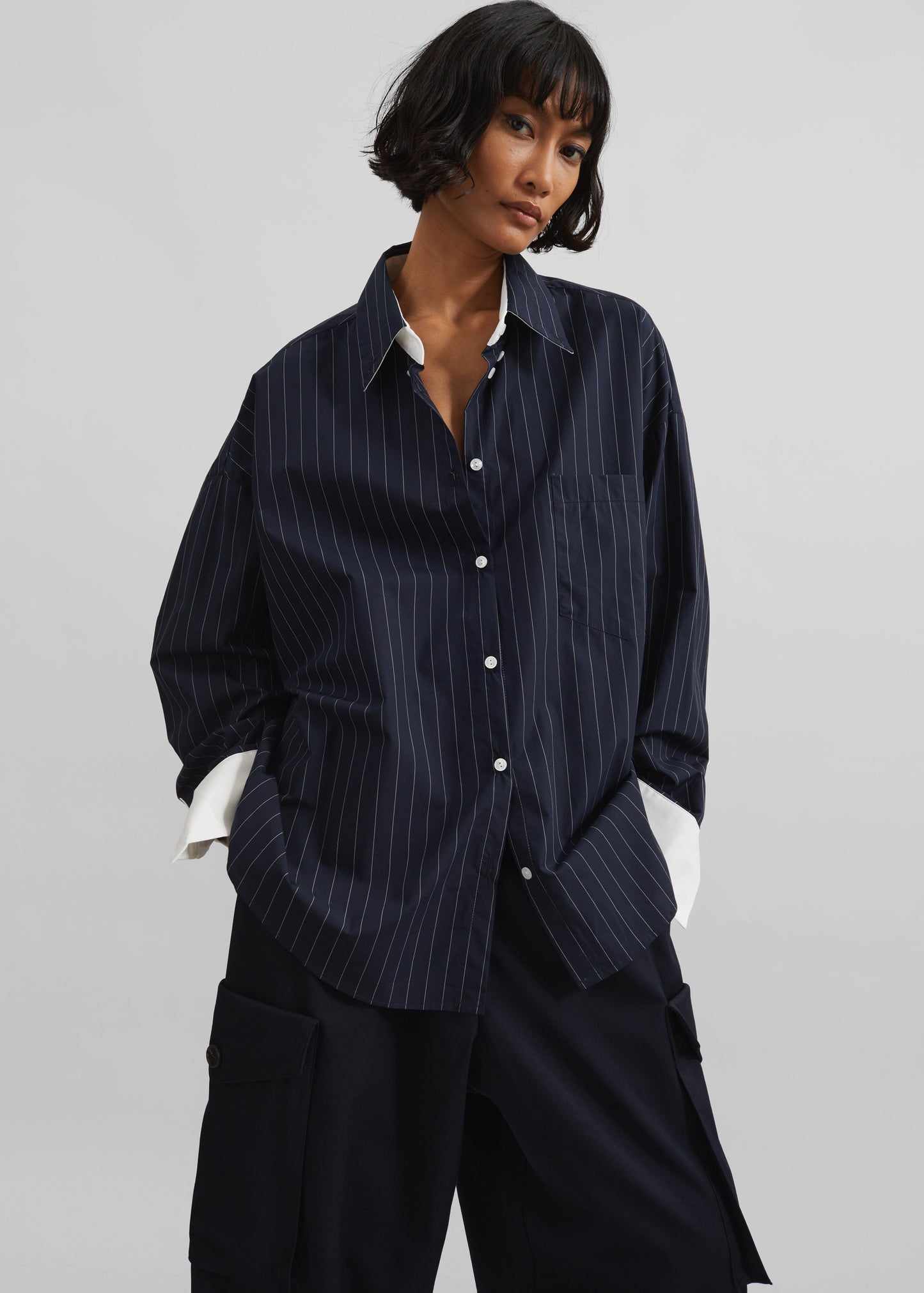 Lorna Shirt - Navy/White Pinstripe