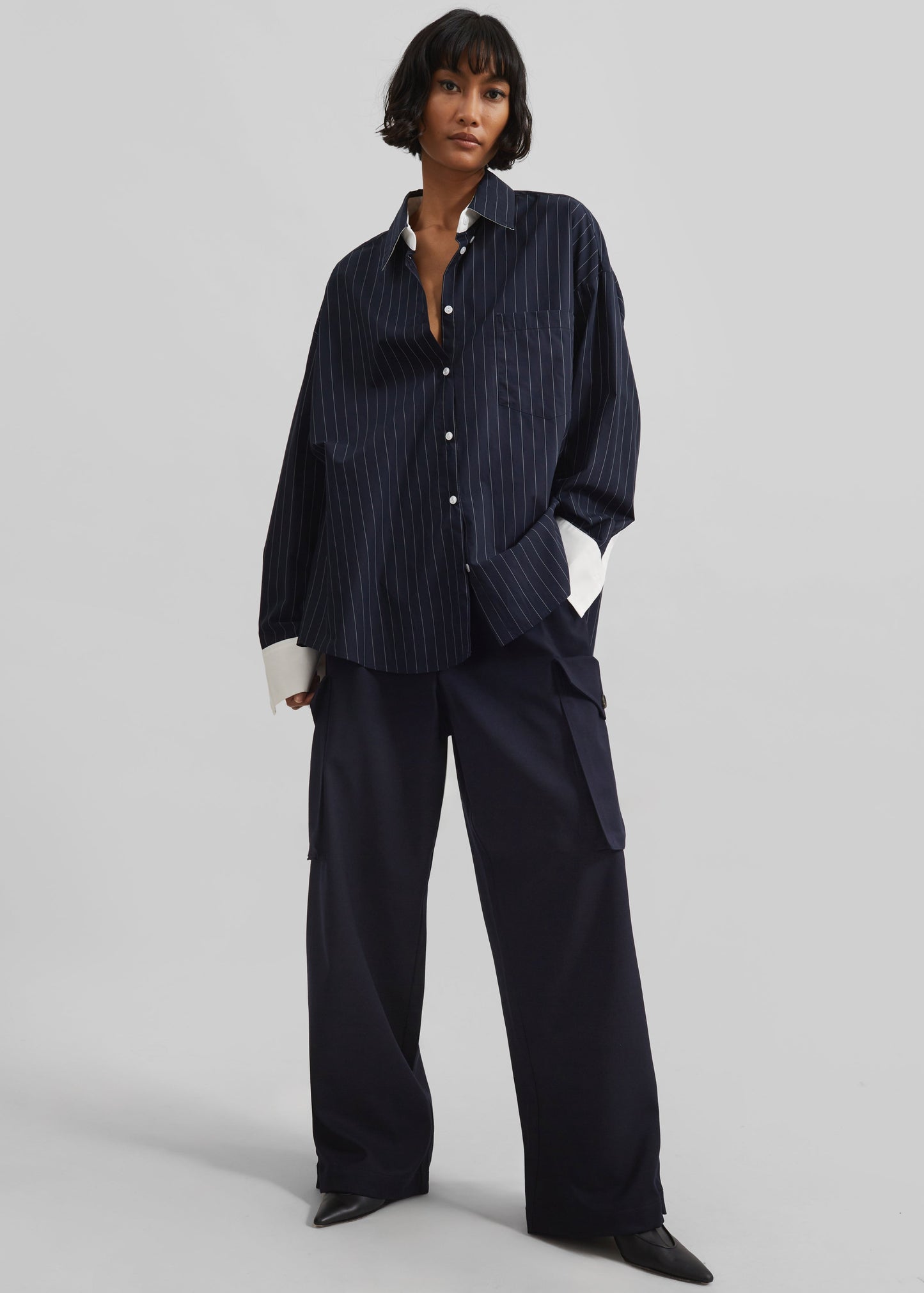 Lorna Shirt - Navy/White Pinstripe