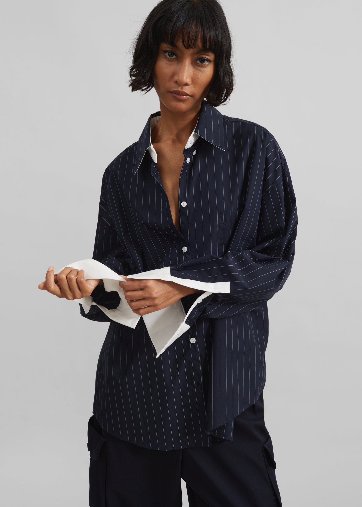 Lorna Shirt - Navy/White Pinstripe