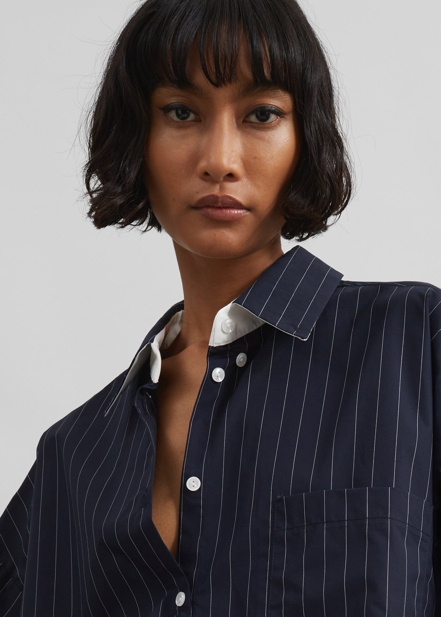 Lorna Shirt - Navy/White Pinstripe