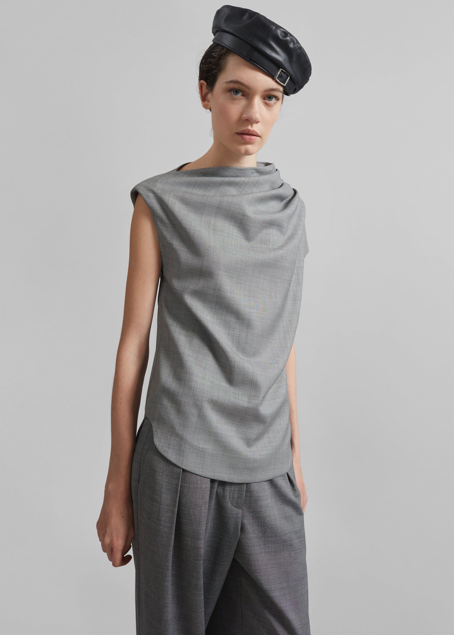 Loulou Studio Lyra Draped Sleeveless Blouse - Anthracite