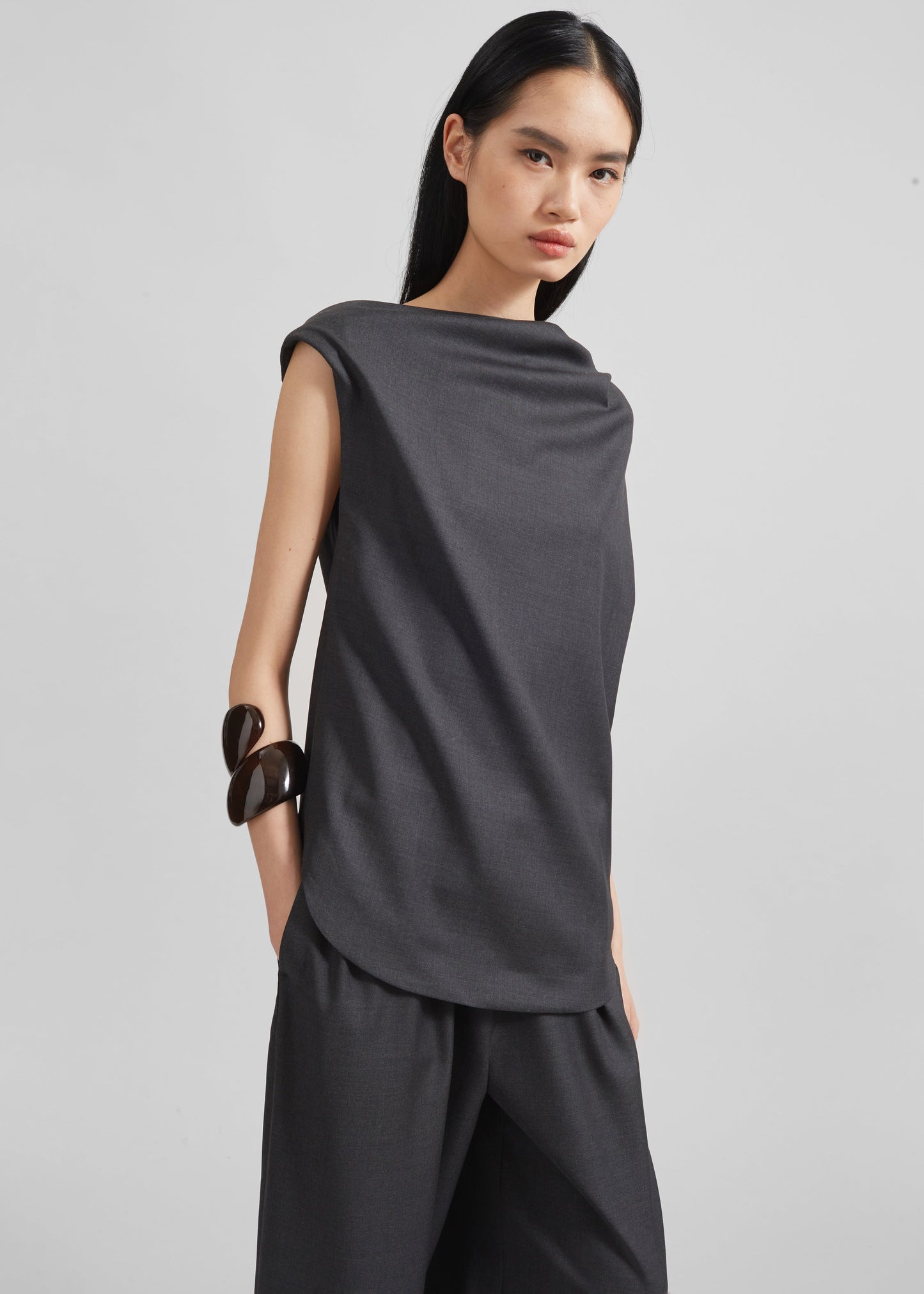 Loulou Studio Lyra Draped Sleeveless Blouse - Black Melange