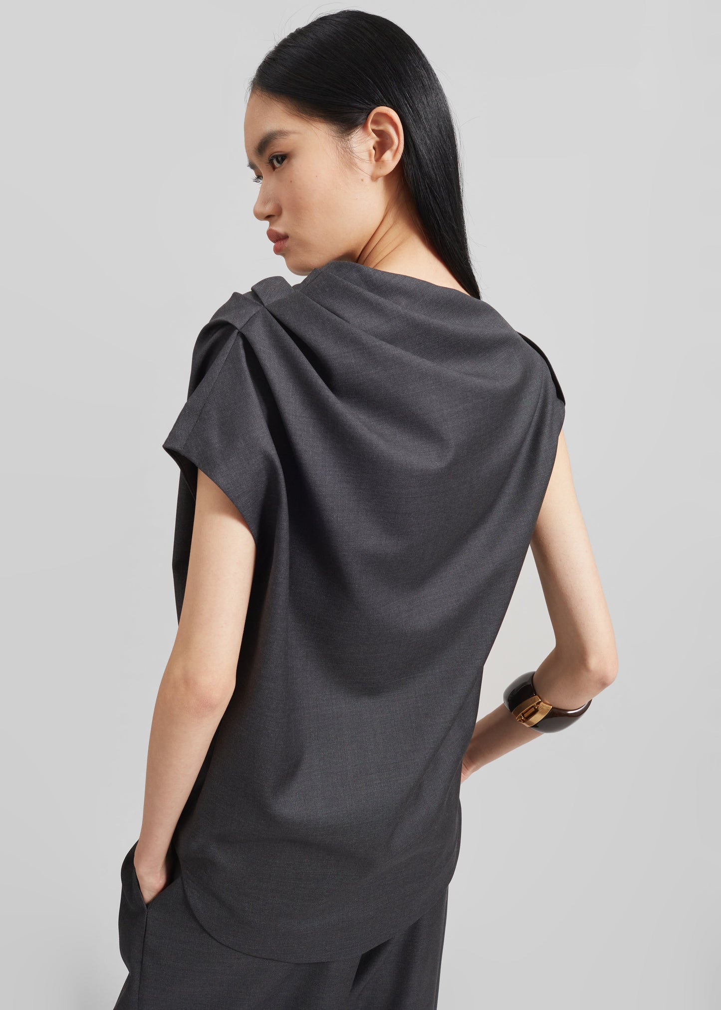 Loulou Studio Lyra Draped Sleeveless Blouse - Black Melange