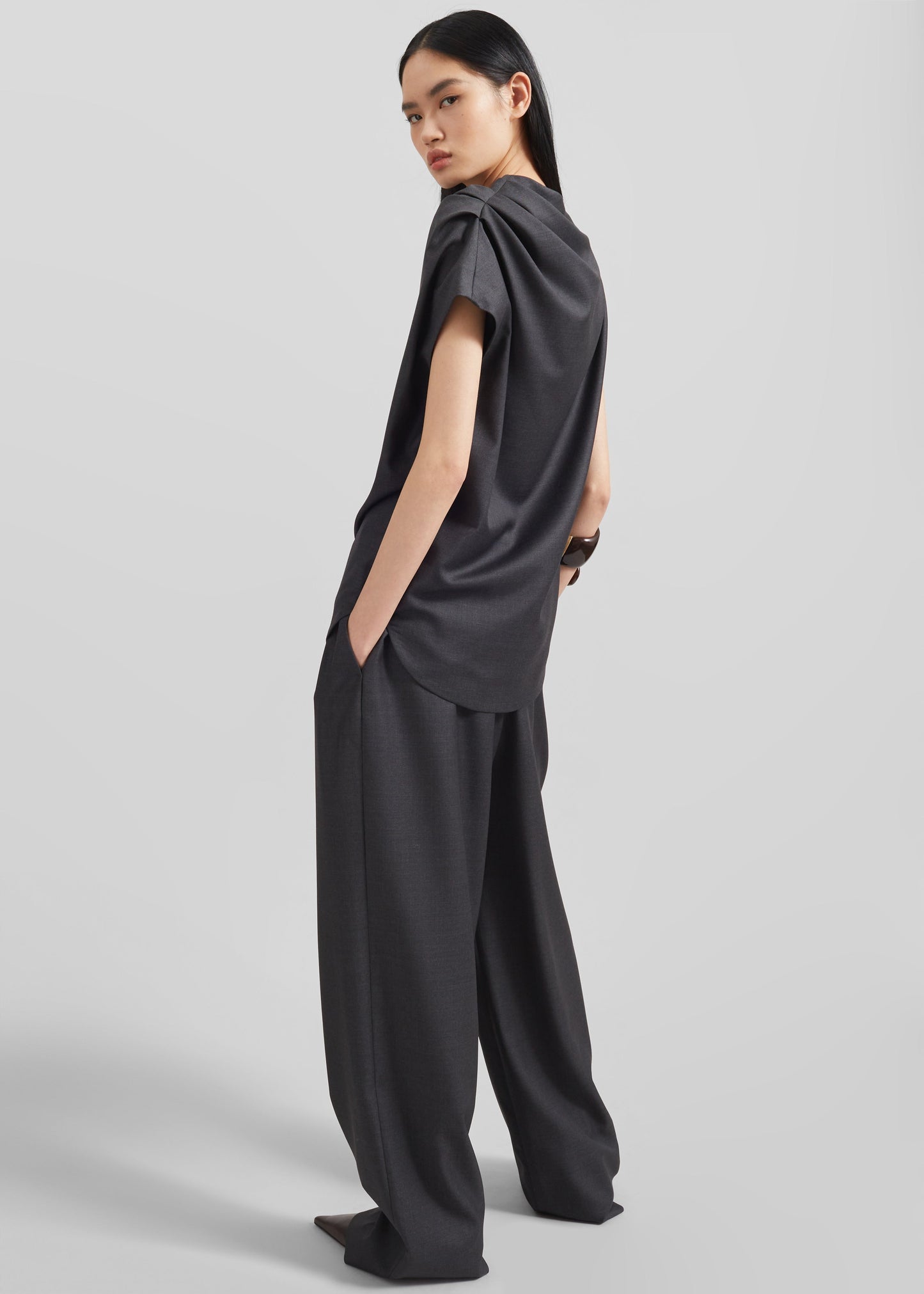 Loulou Studio Lyra Draped Sleeveless Blouse - Black Melange