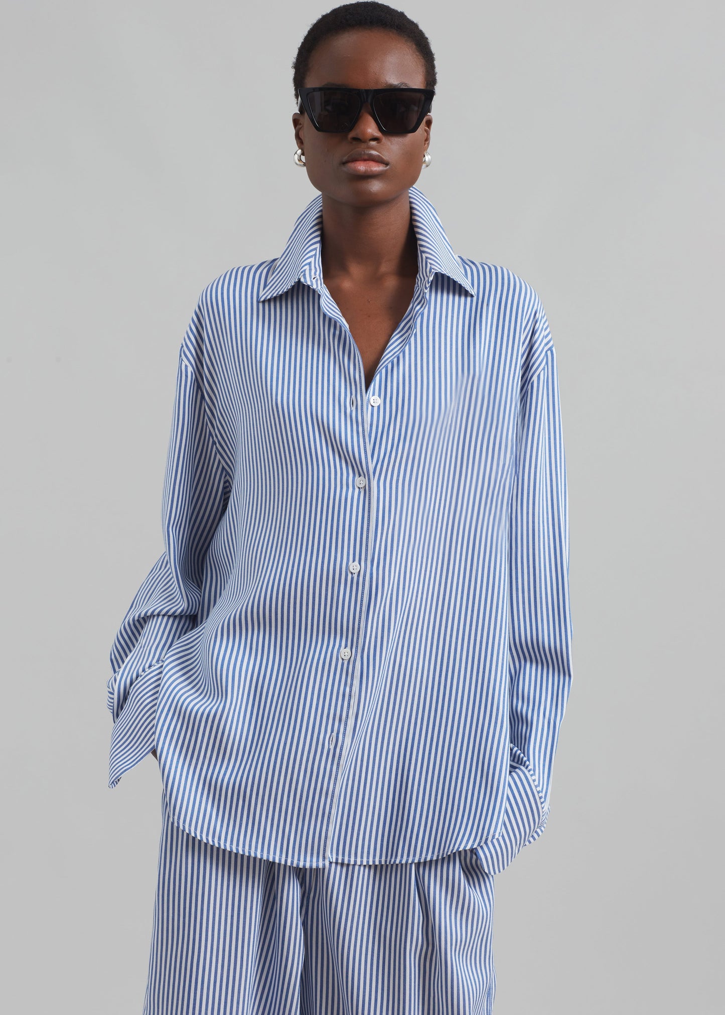 Lui Fluid Shirt - White/Blue Stripe