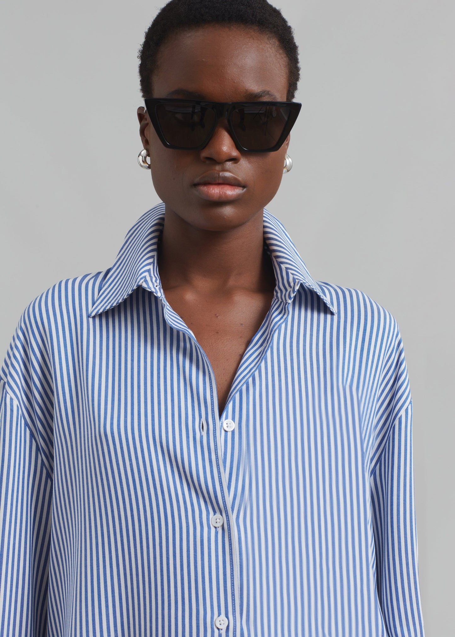 Lui Fluid Shirt - White/Blue Stripe