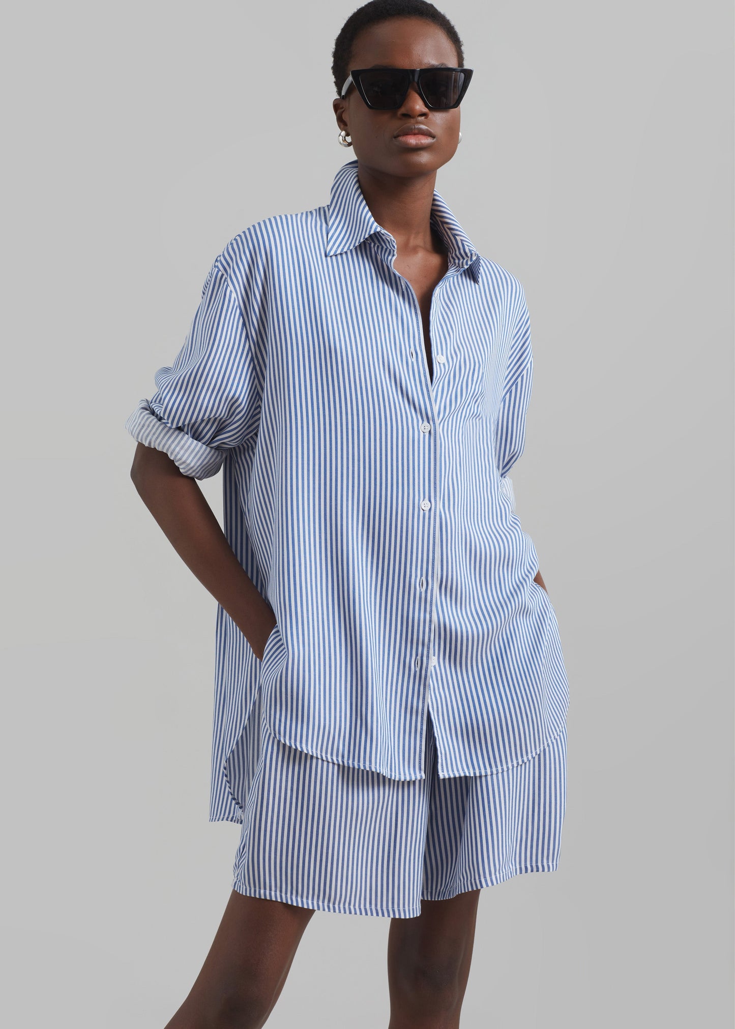 Lui Fluid Shirt - White/Blue Stripe