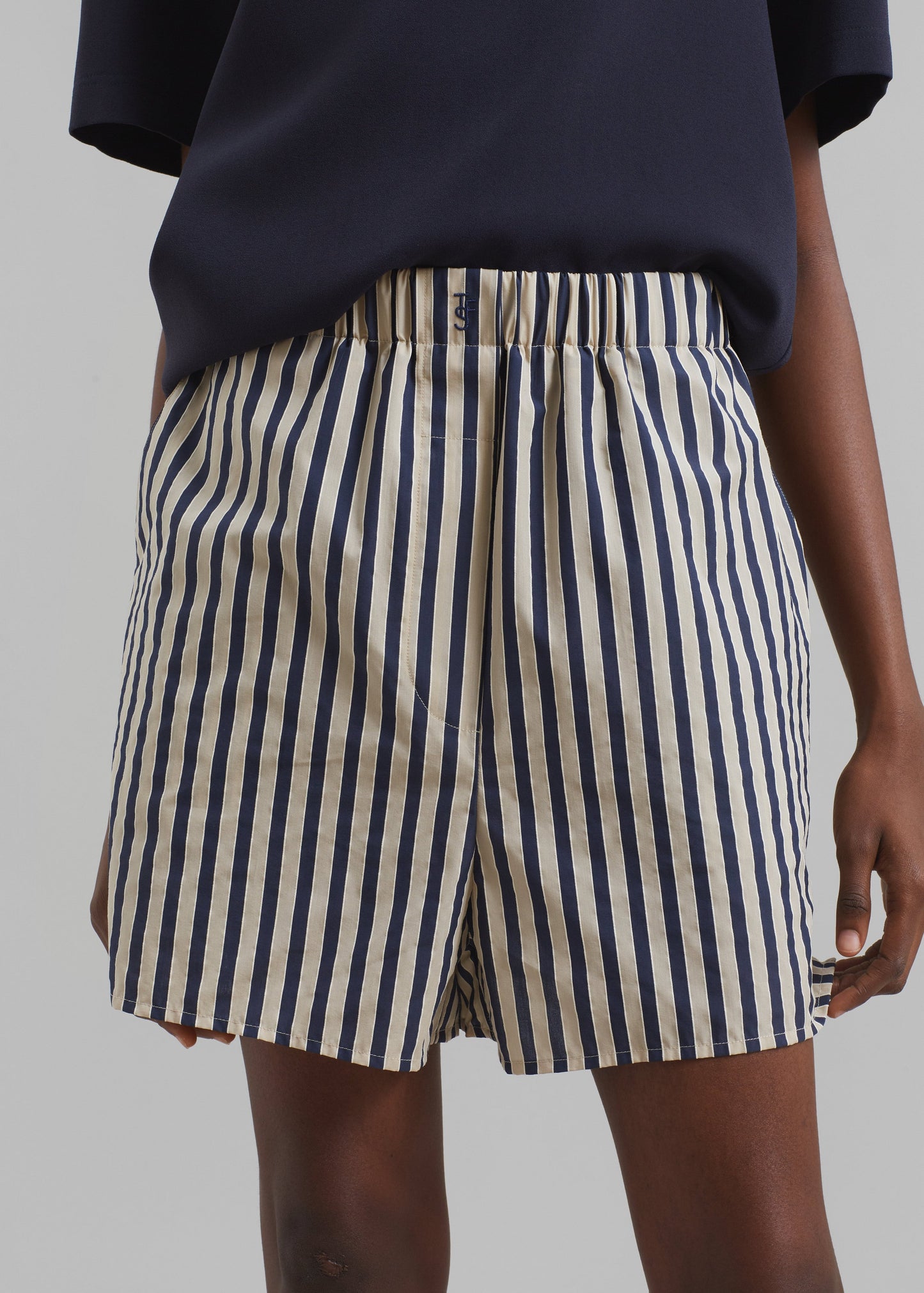 Lui Textured Boxer Shorts - Beige/Navy Multi Stripe