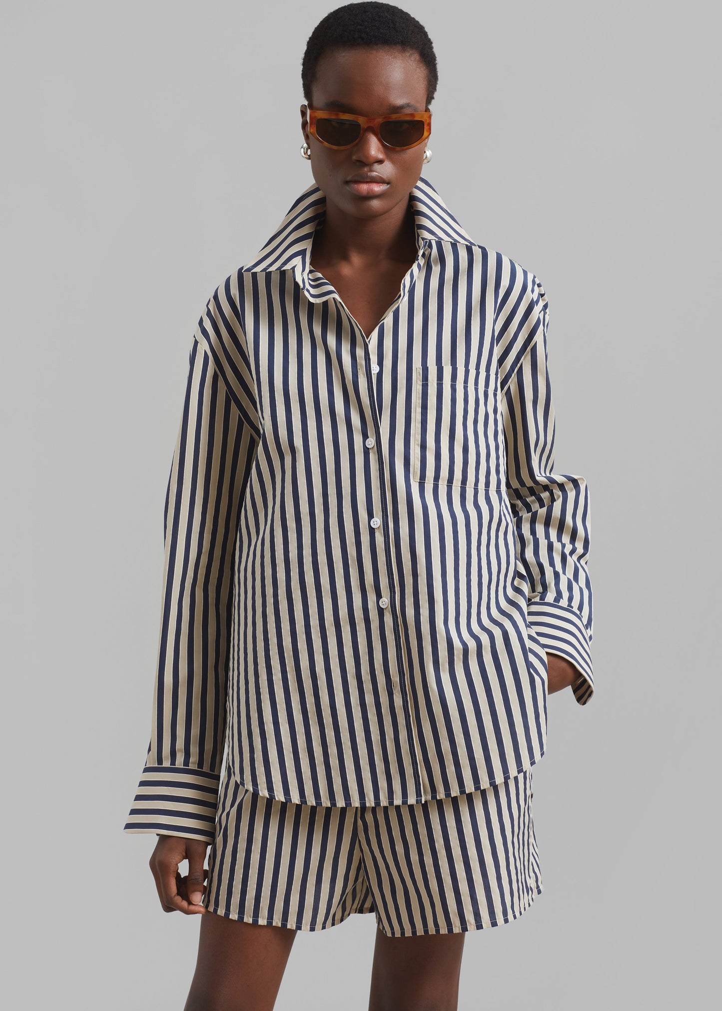 Lui Textured Shirt - Beige/Navy Multi Stripe