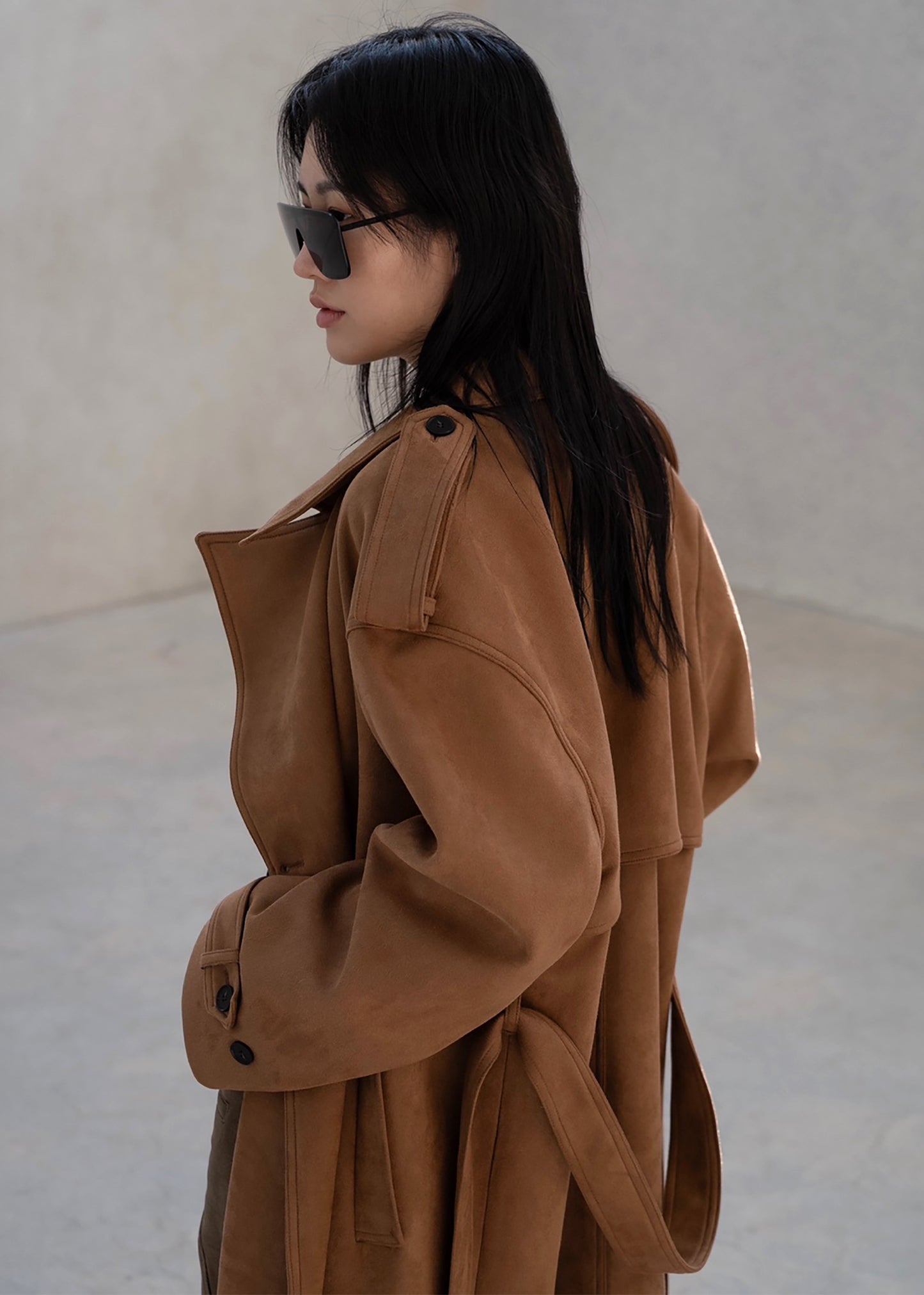 Lulea Faux Suede Trench Coat - Camel