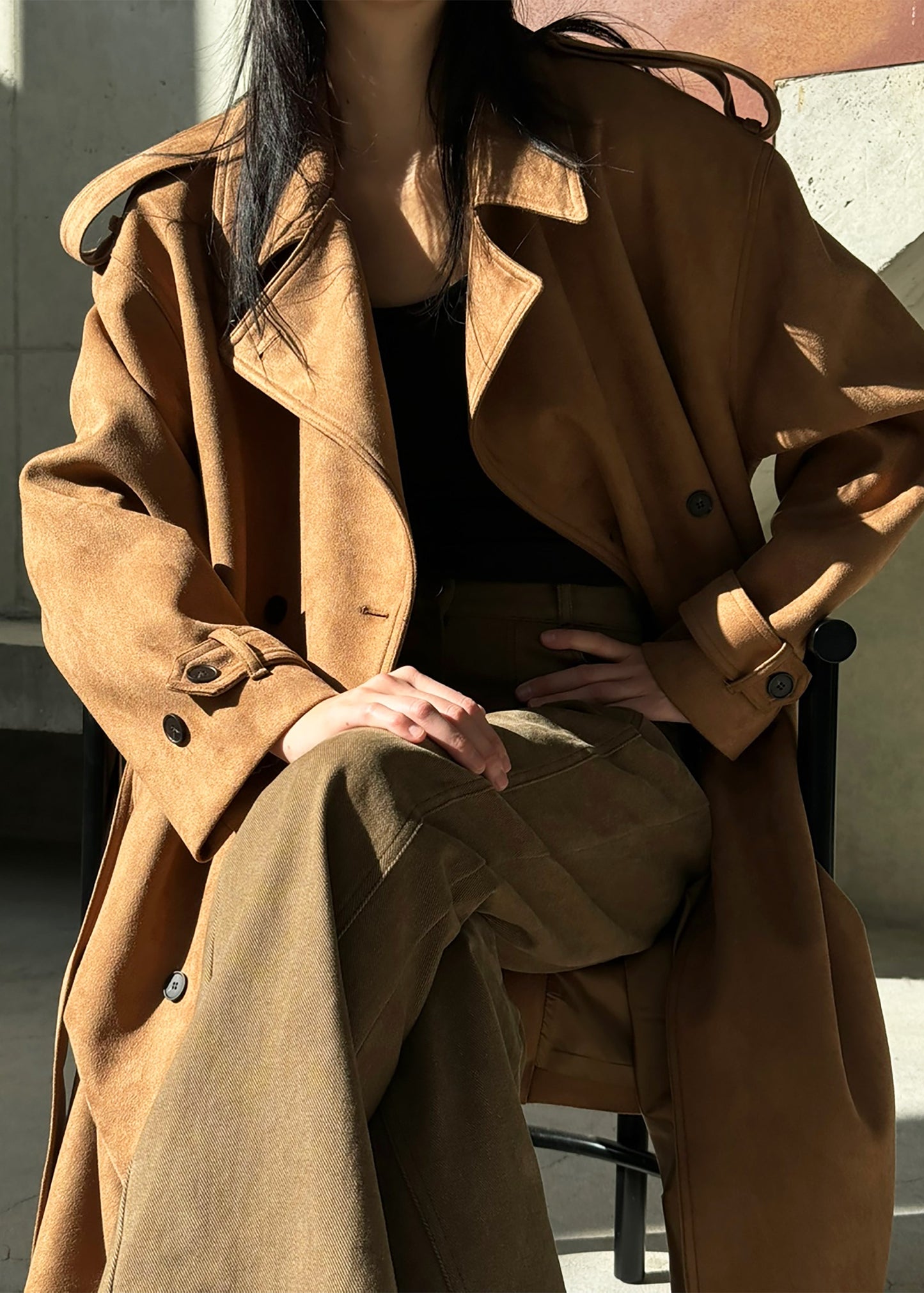 Lulea Faux Suede Trench Coat - Camel