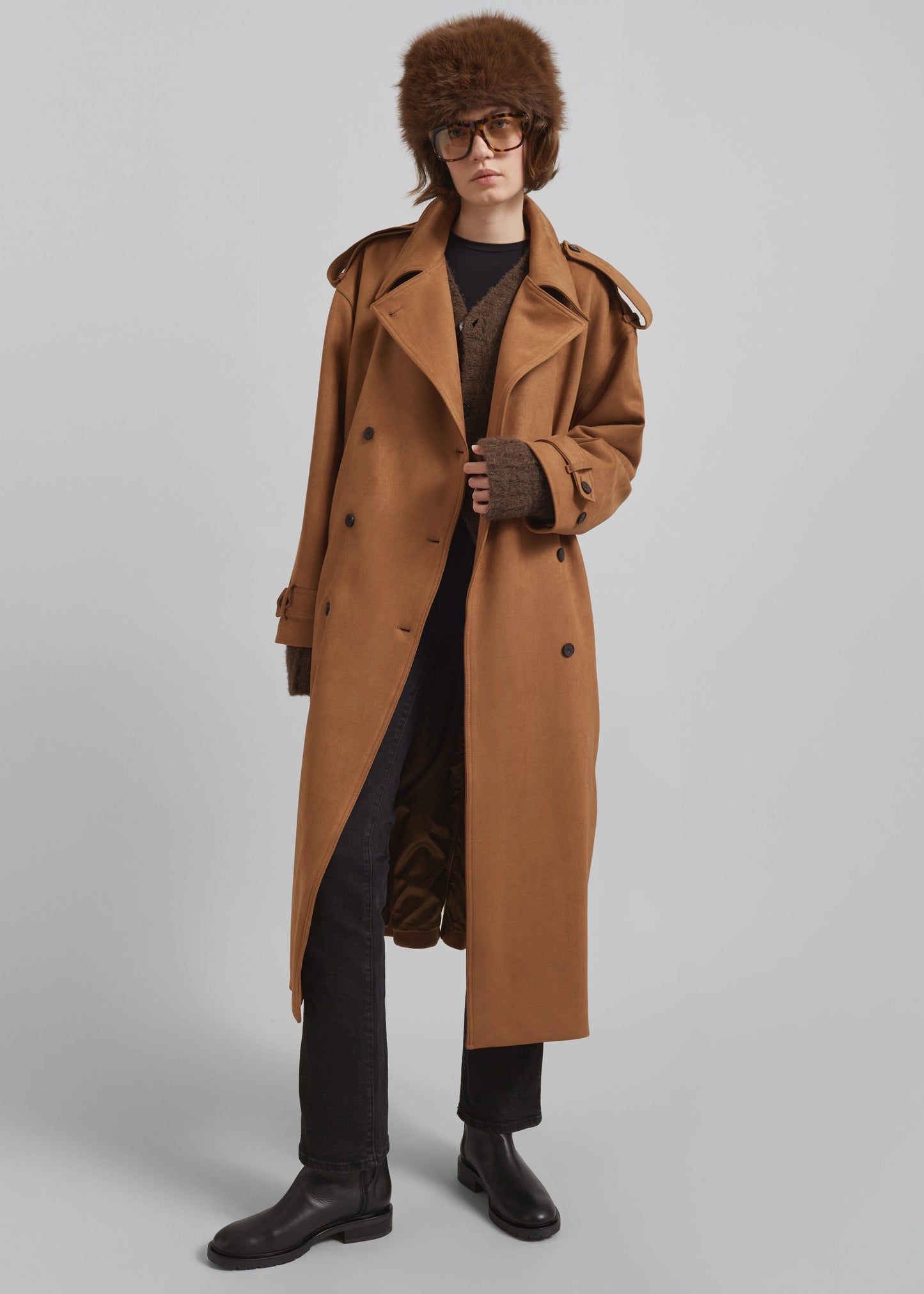 Lulea Faux Suede Trench Coat - Camel