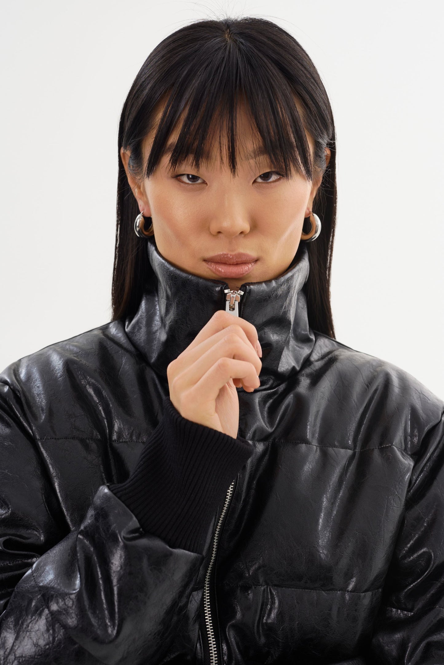 LUMINA | Cropped Faux Leather Puffer Jacket