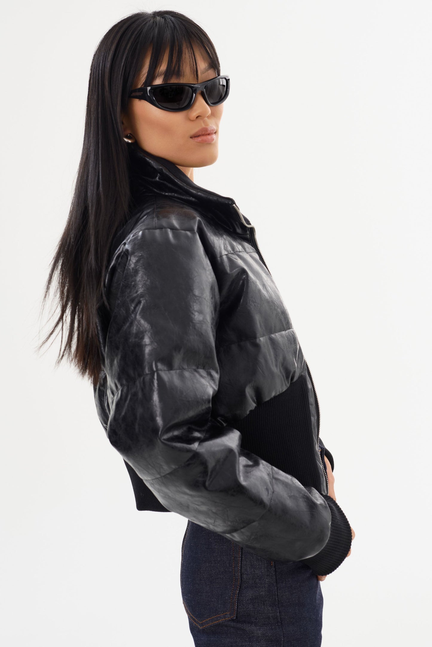 LUMINA | Cropped Faux Leather Puffer Jacket