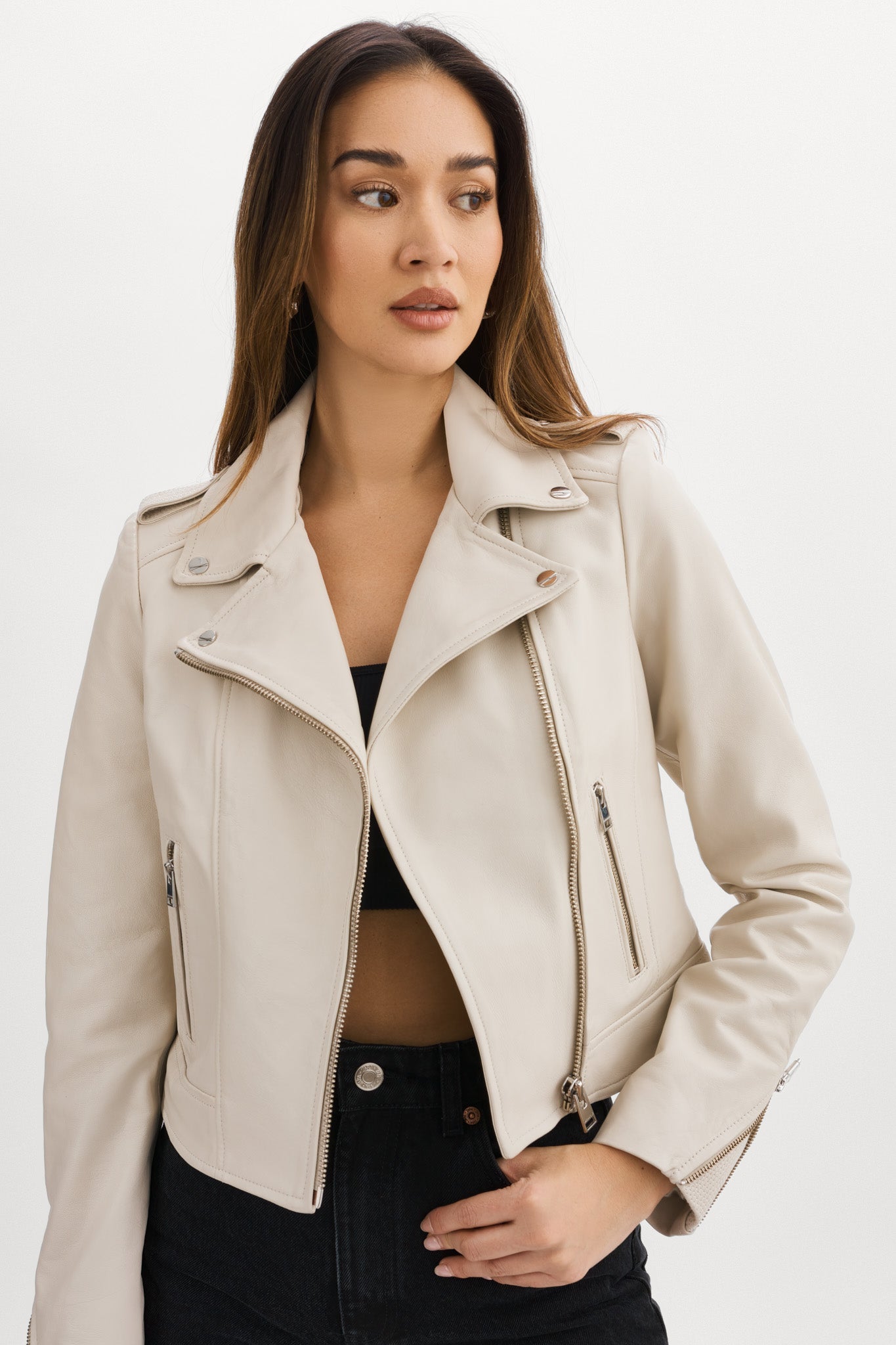 HOLY | Leather Biker Jacket with Removable Hood