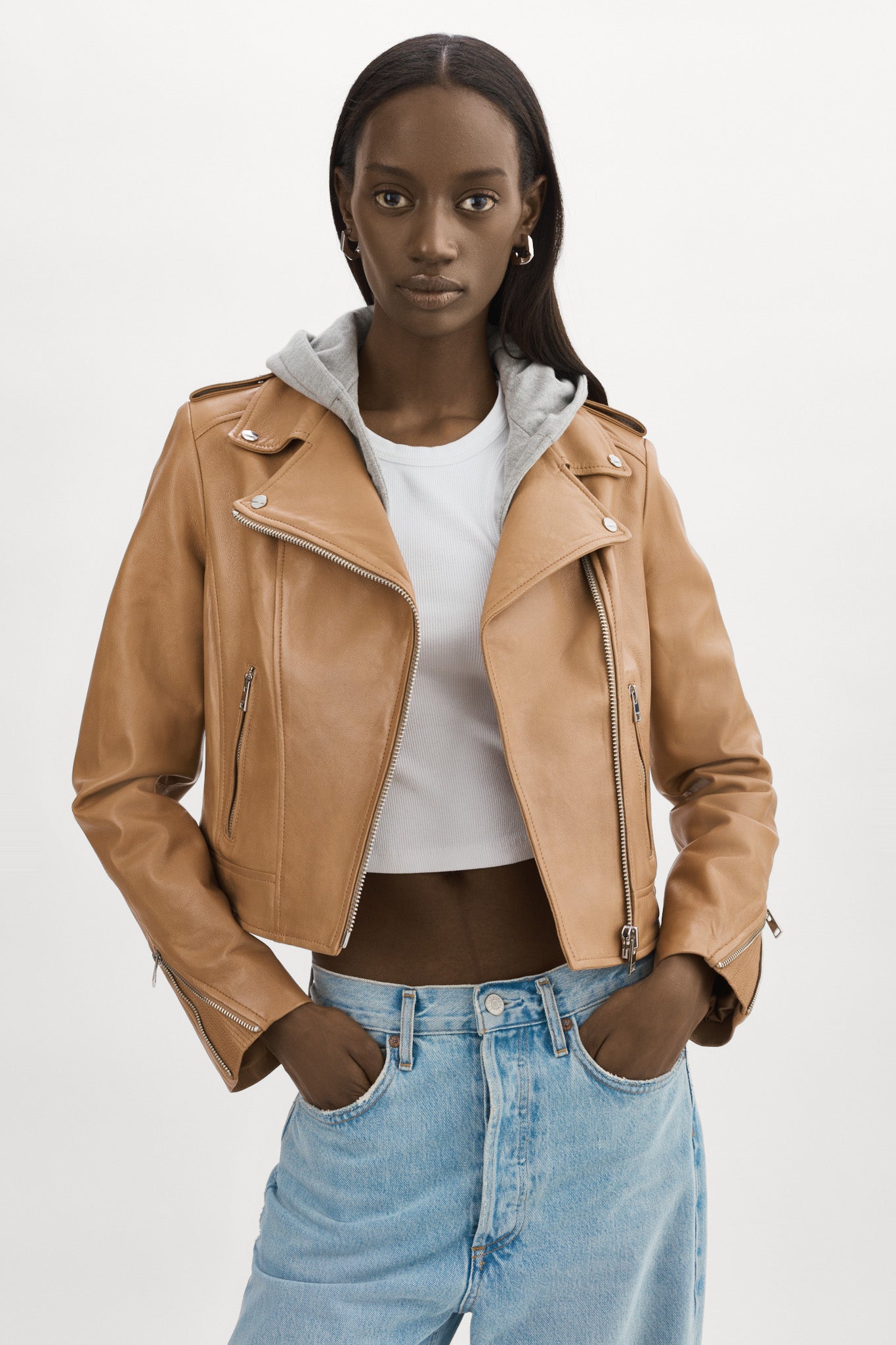 HOLY | Leather Biker Jacket with Removable Hood