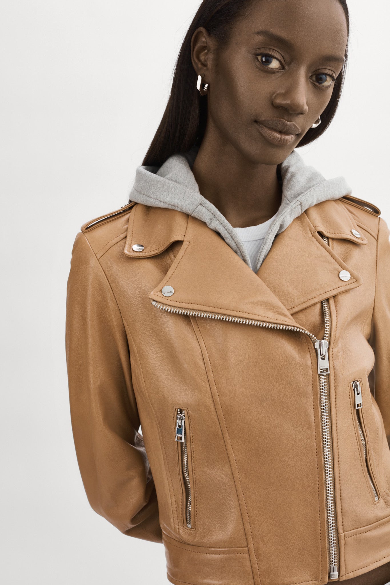 HOLY | Leather Biker Jacket with Removable Hood