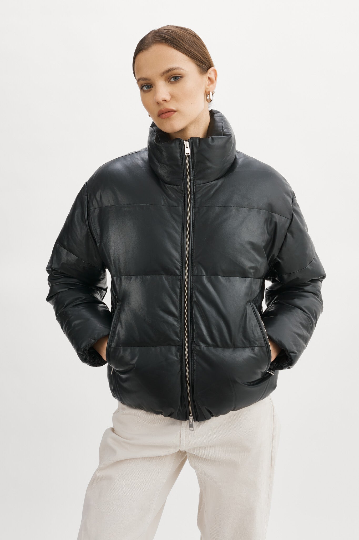 IRIS Leather Puffer Jacket