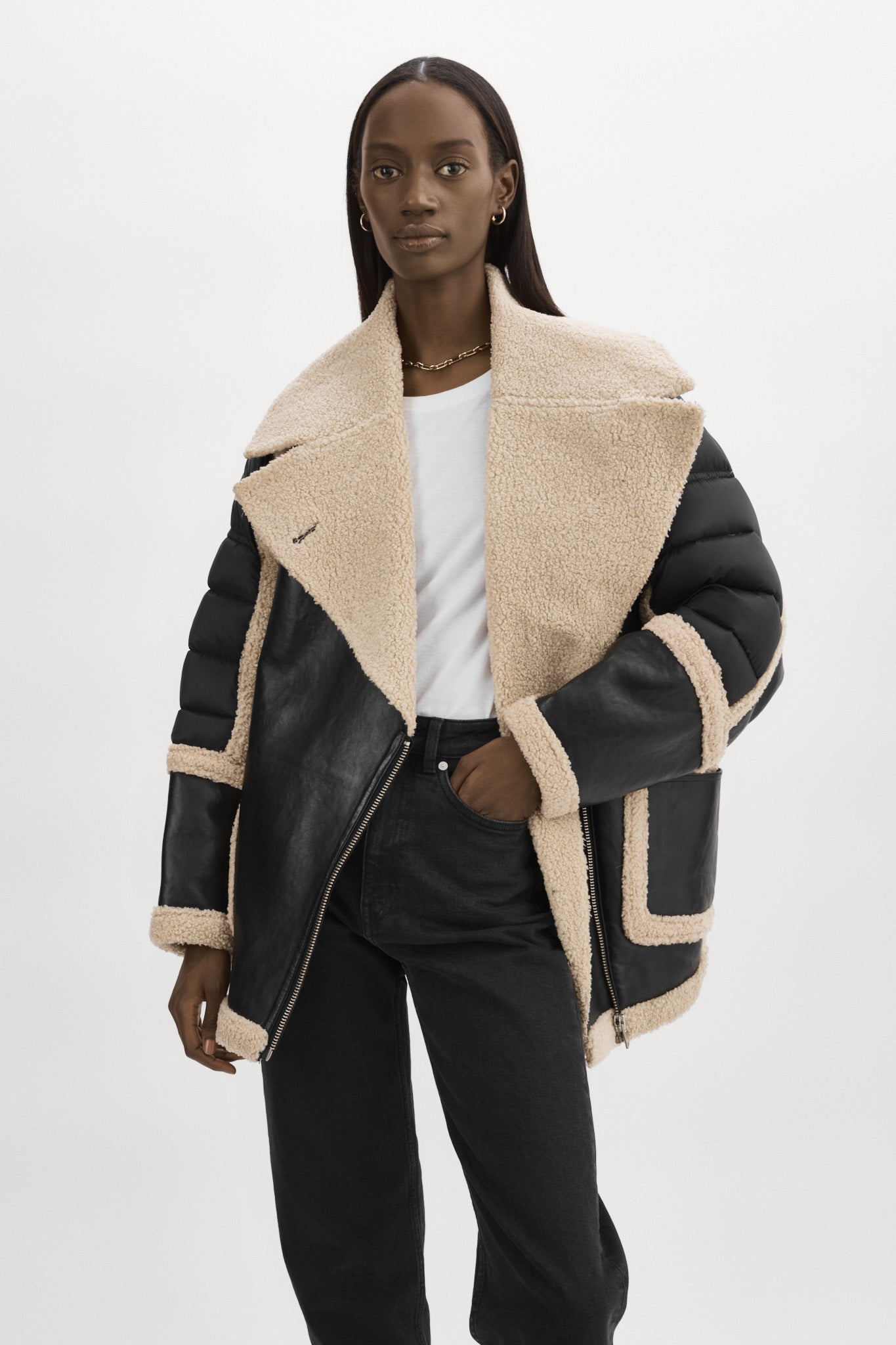 LISA Oversized Mixed Media Cocoon Jacket