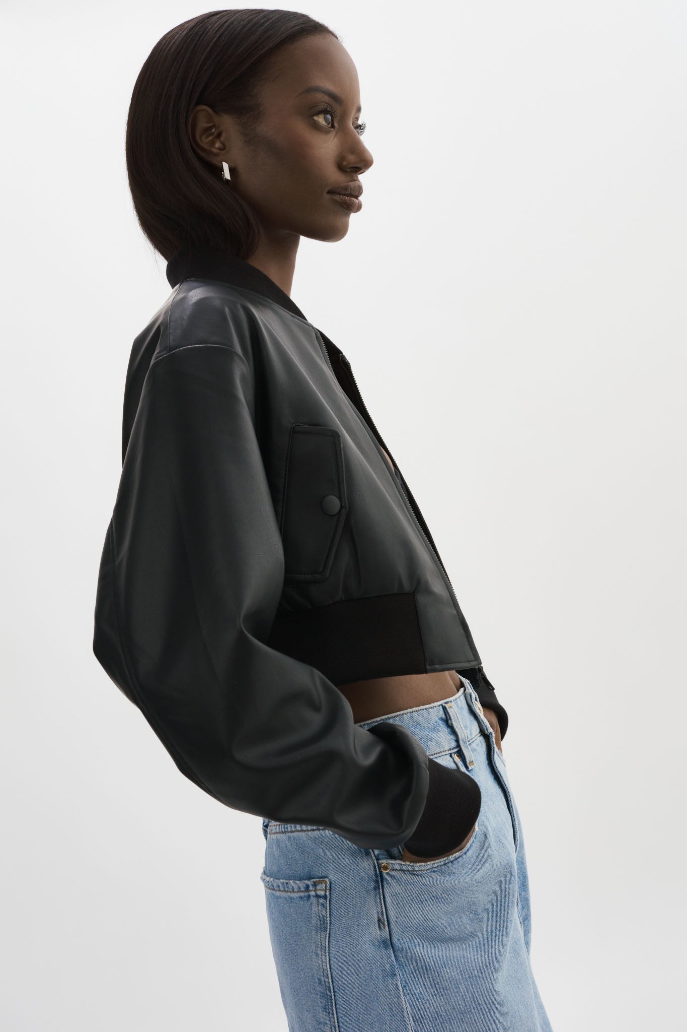 EVELIN | Faux Leather Cropped Bomber