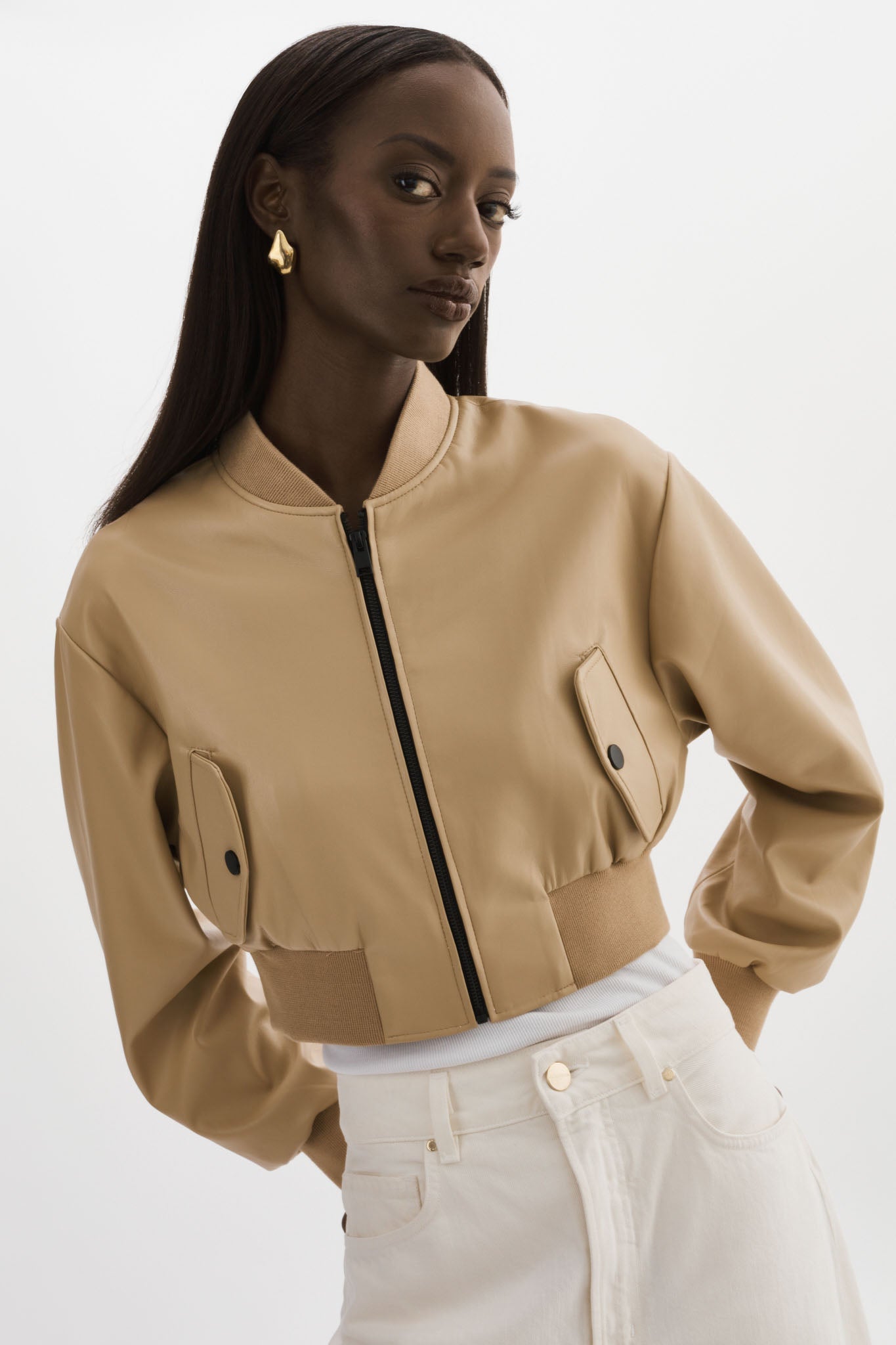 EVELIN | Faux Leather Cropped Bomber