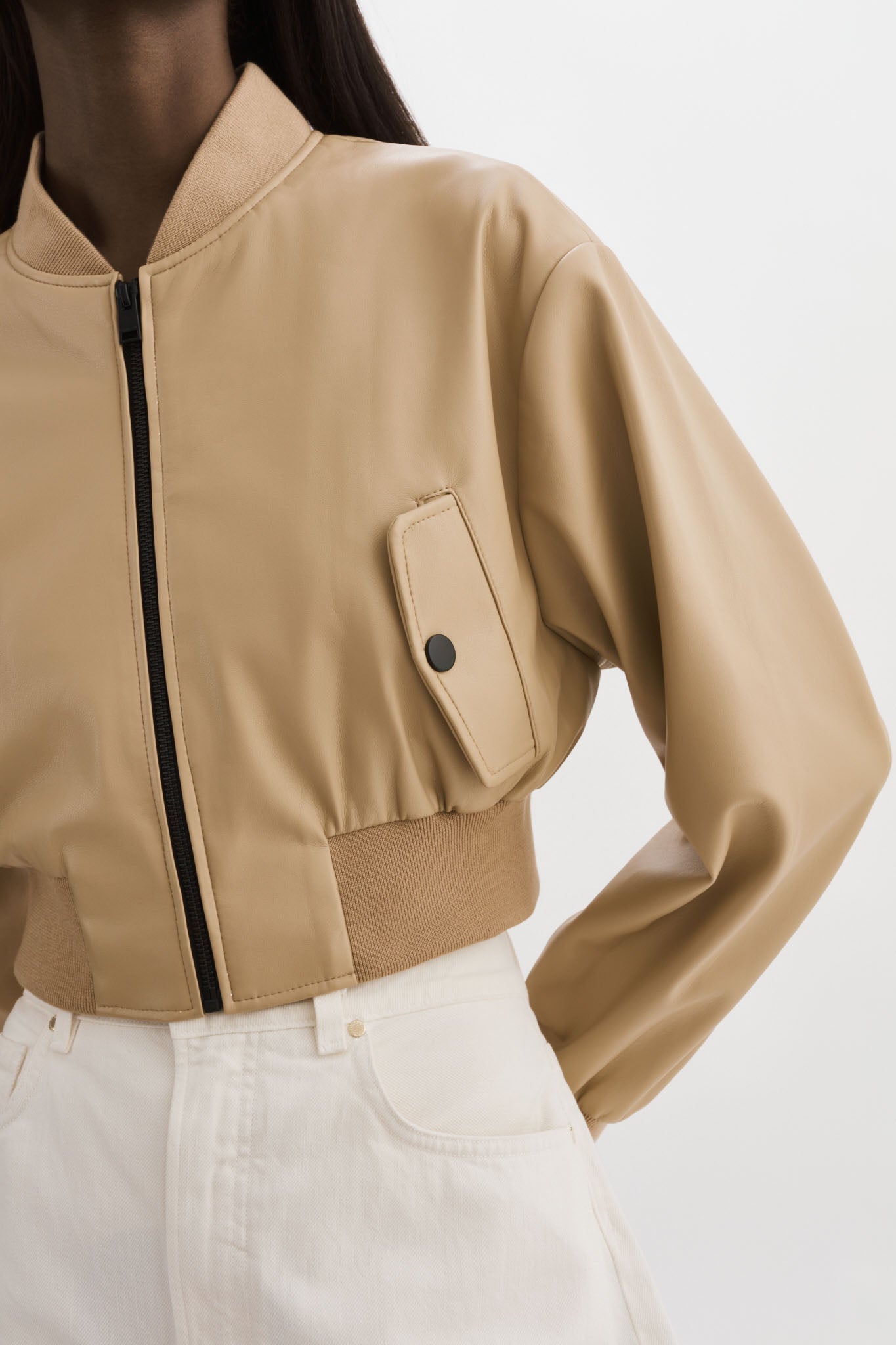 EVELIN | Faux Leather Cropped Bomber