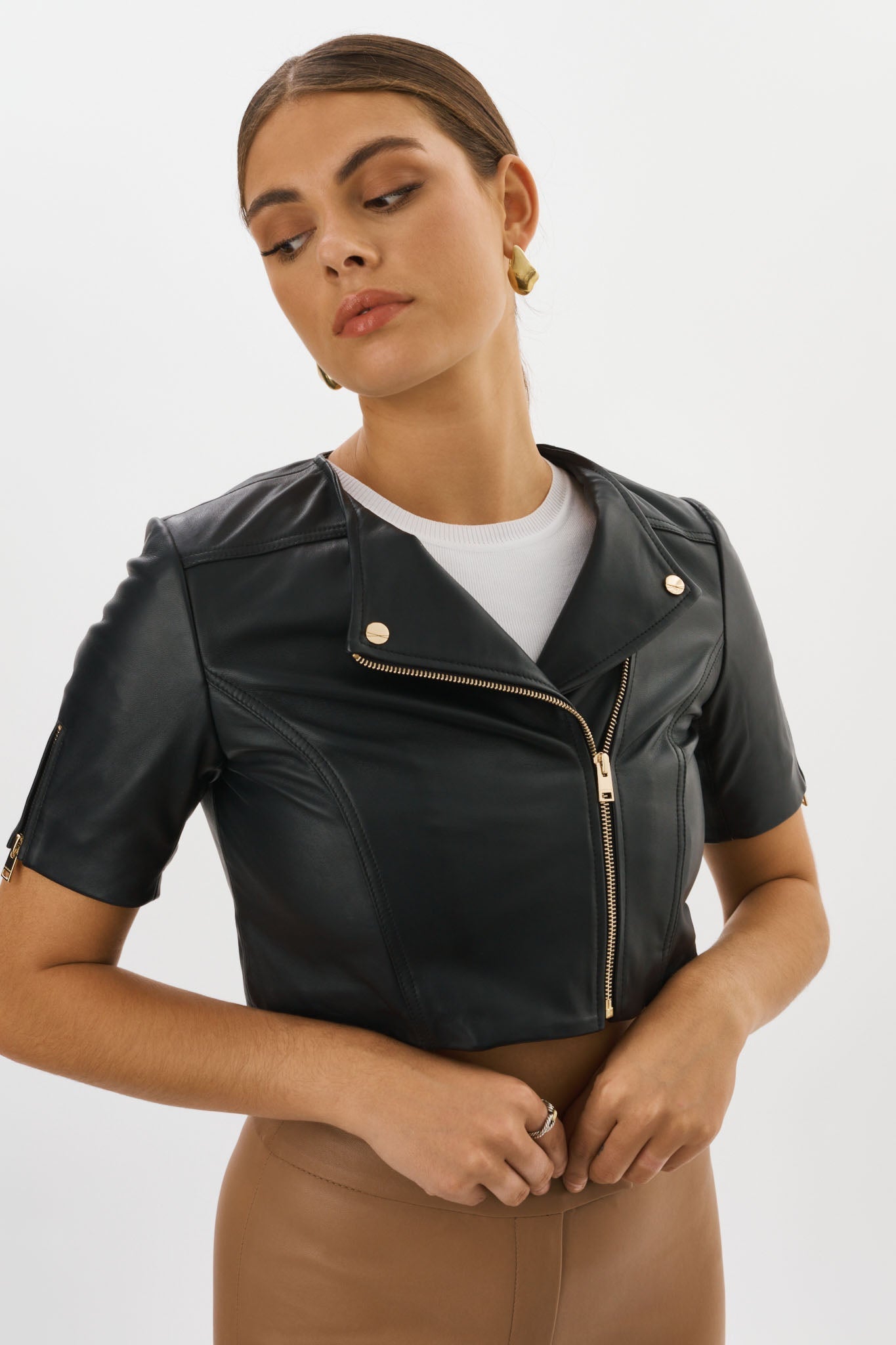 KIRSI GOLD | Cropped Biker Jacket