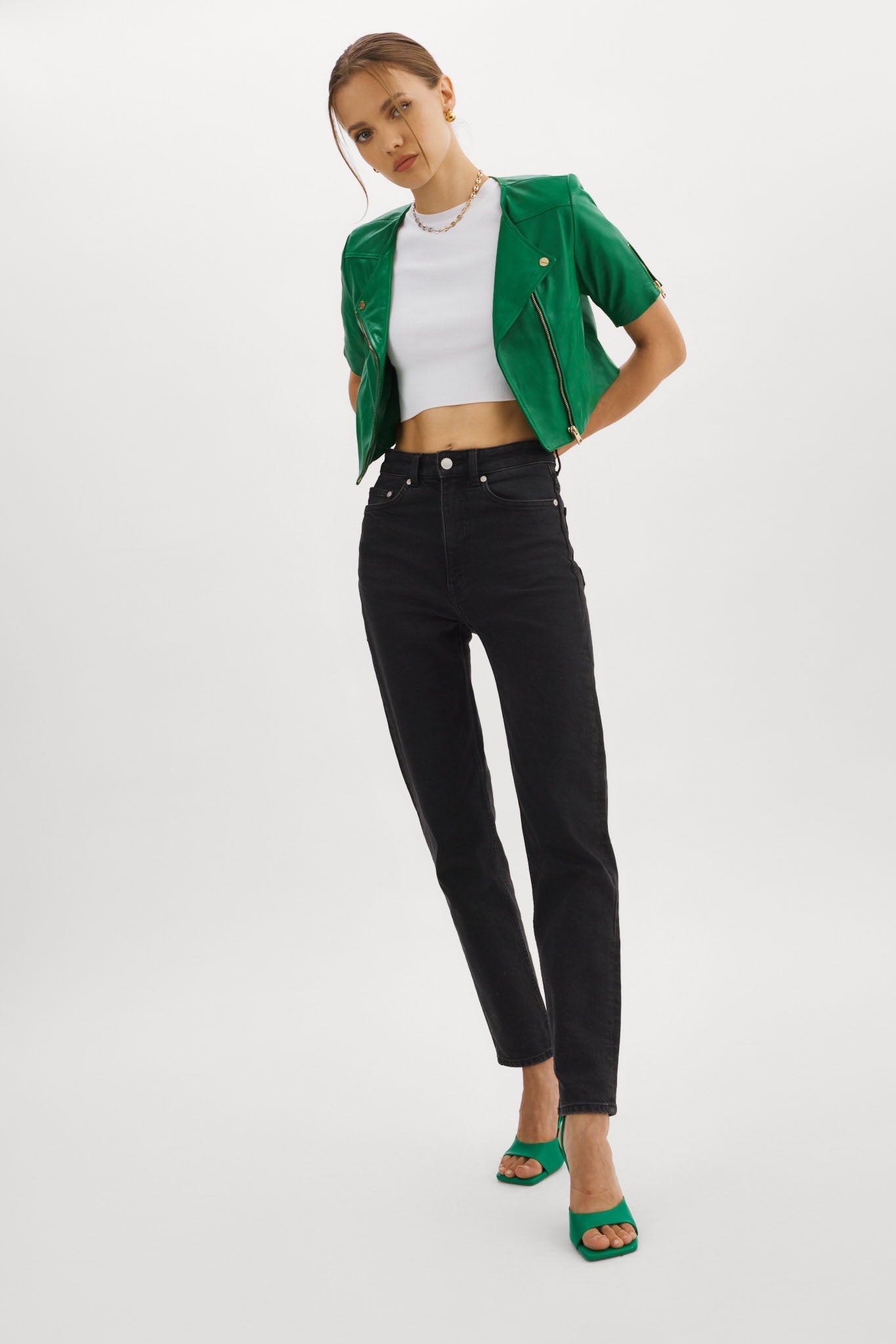 KIRSI GOLD | Cropped Biker Jacket