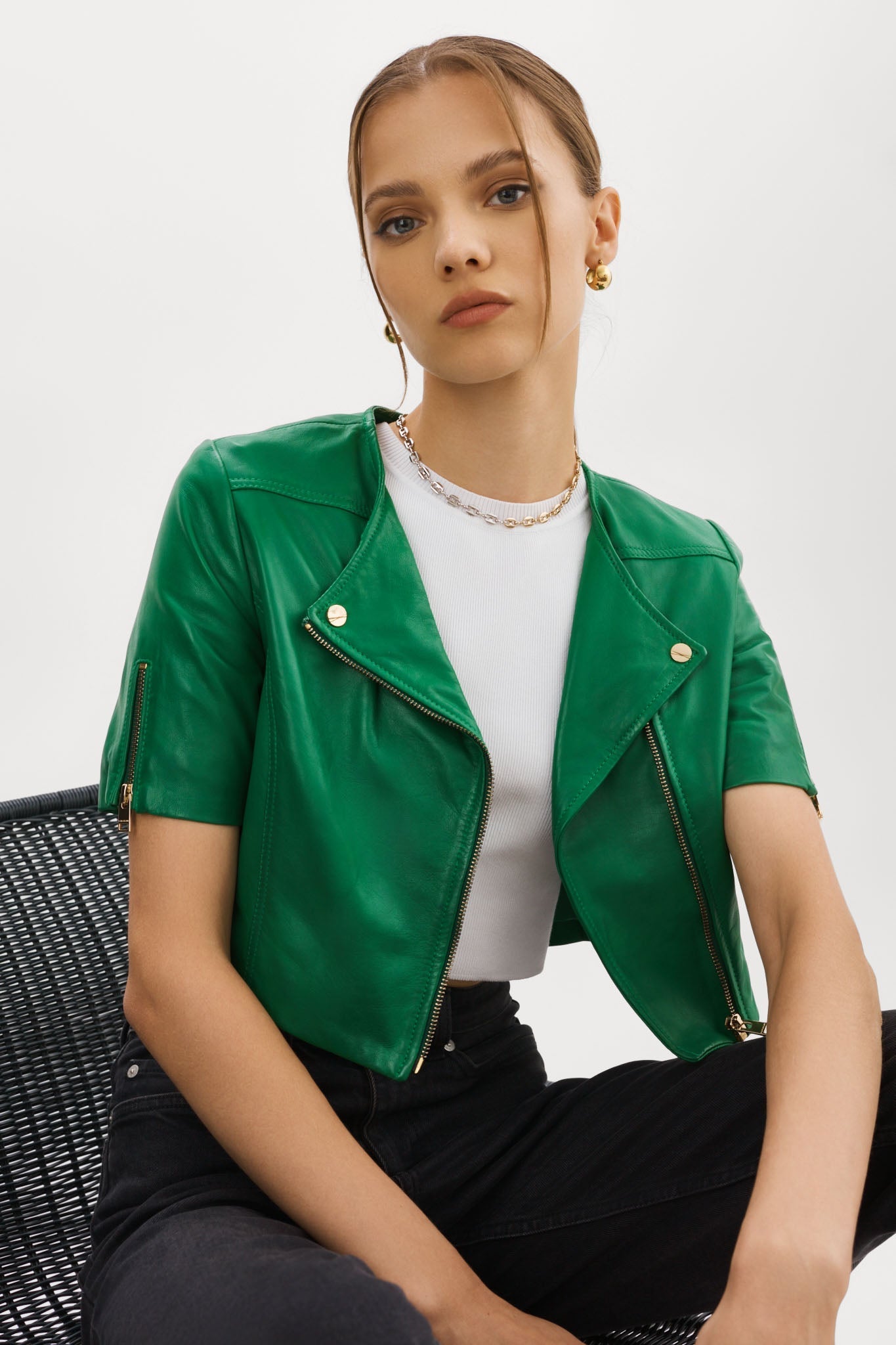 KIRSI GOLD | Cropped Biker Jacket