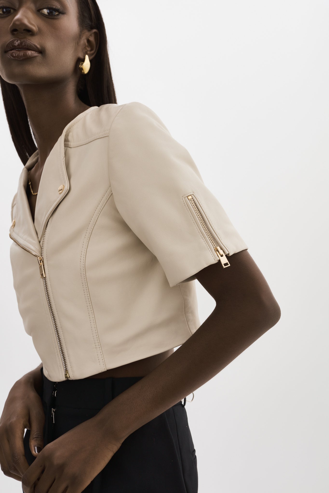 KIRSI GOLD | Cropped Biker Jacket