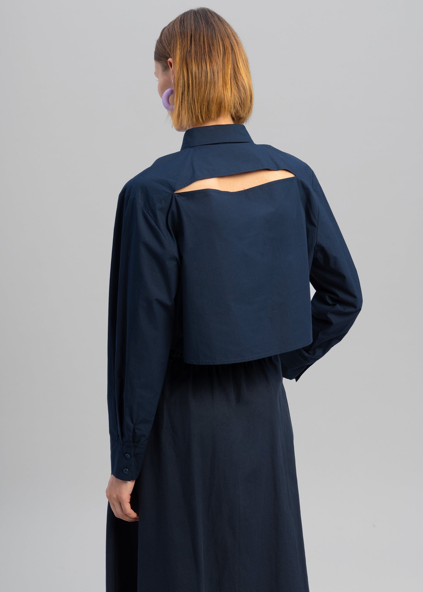 Lara Open Shoulder Cropped Shirt - Navy