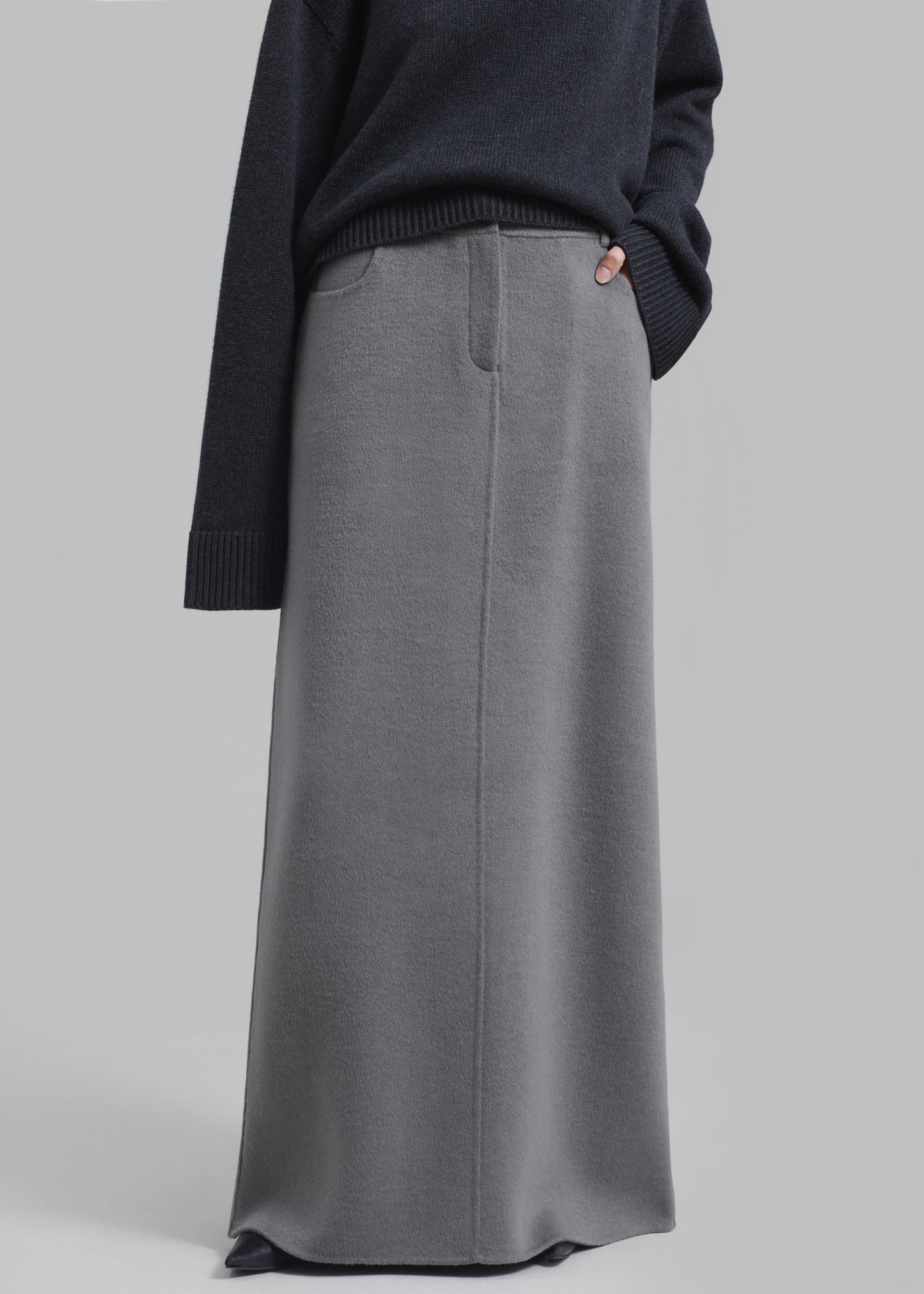 Malvo Long Wool Pencil Skirt - Grey