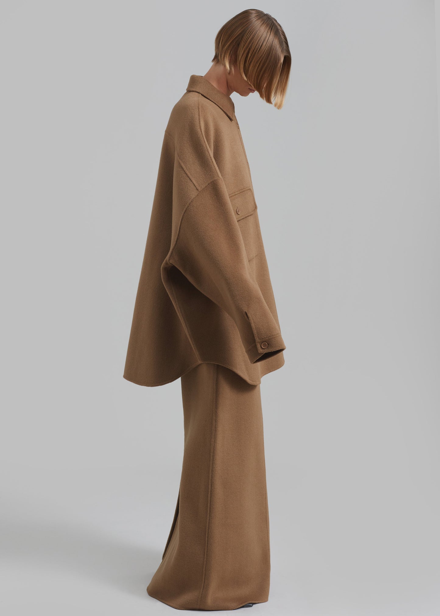 Malvo Long Wool Pencil Skirt - Camel