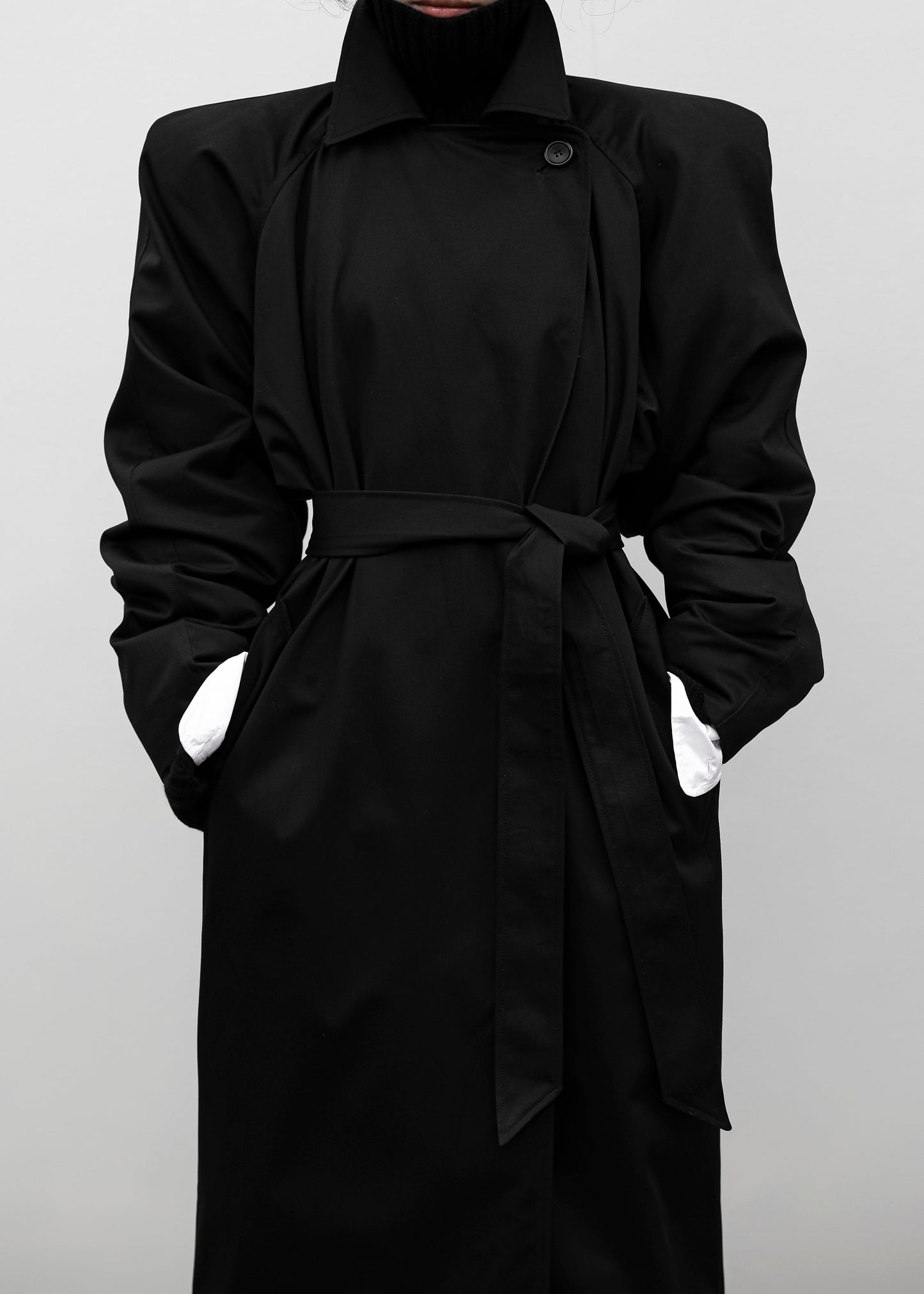 Marisol Box Shoulder Trench - Black