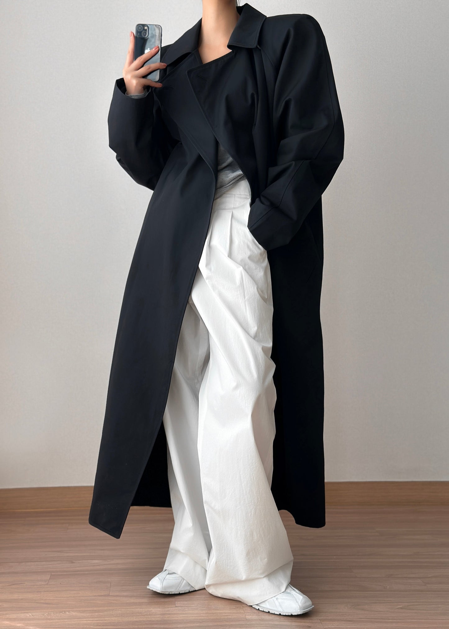 Marisol Box Shoulder Trench - Black